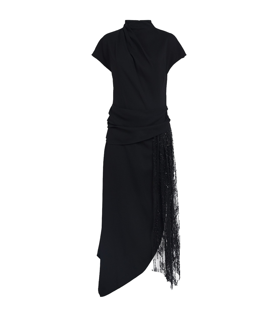 STAUD Womens Beaded Effie Midi Dress Blk Black