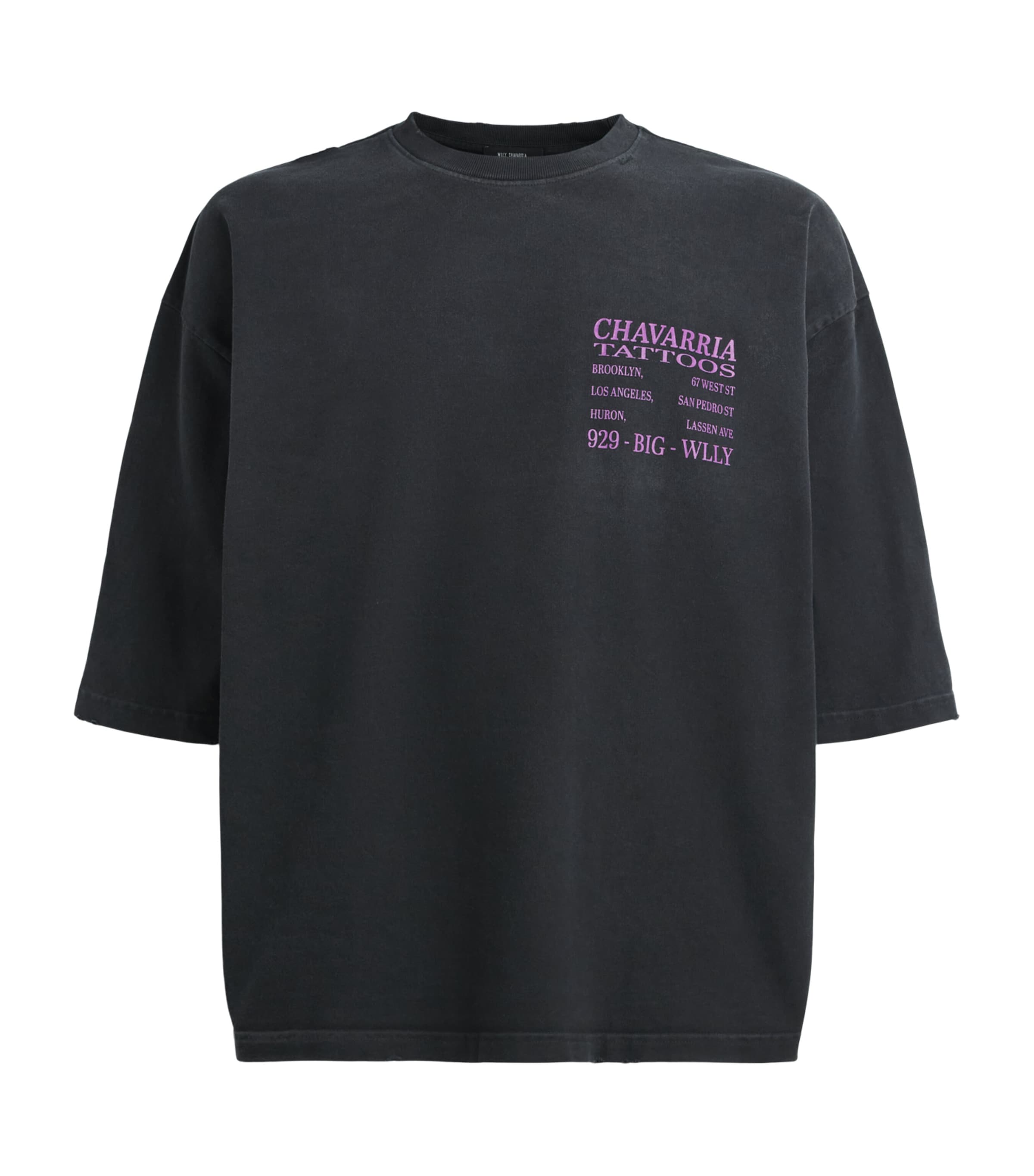 Willy Chavarria Mens Cotton Graphic Tattoo T-Shirt Black