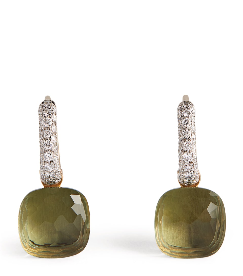 White Gold, Diamond and Prasiolite Nudo Drop Earrings