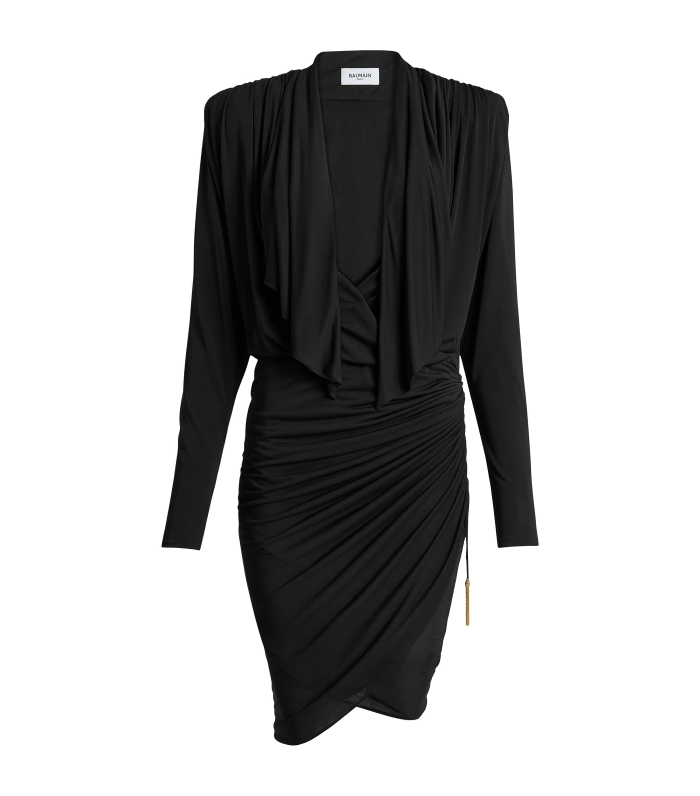 Balmain Womens Draped Long-Sleeve Mini Dress Noir