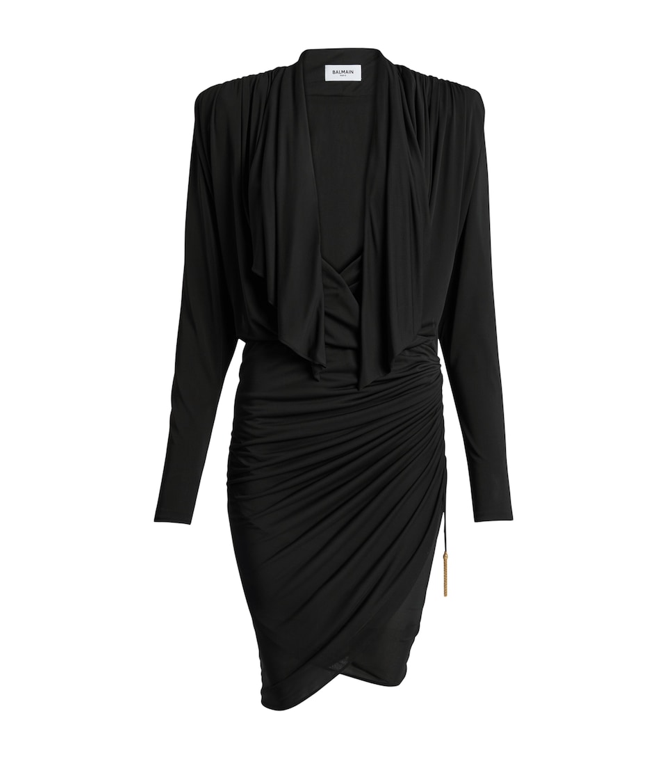 Balmain Womens Draped Long-Sleeve Mini Dress Noir