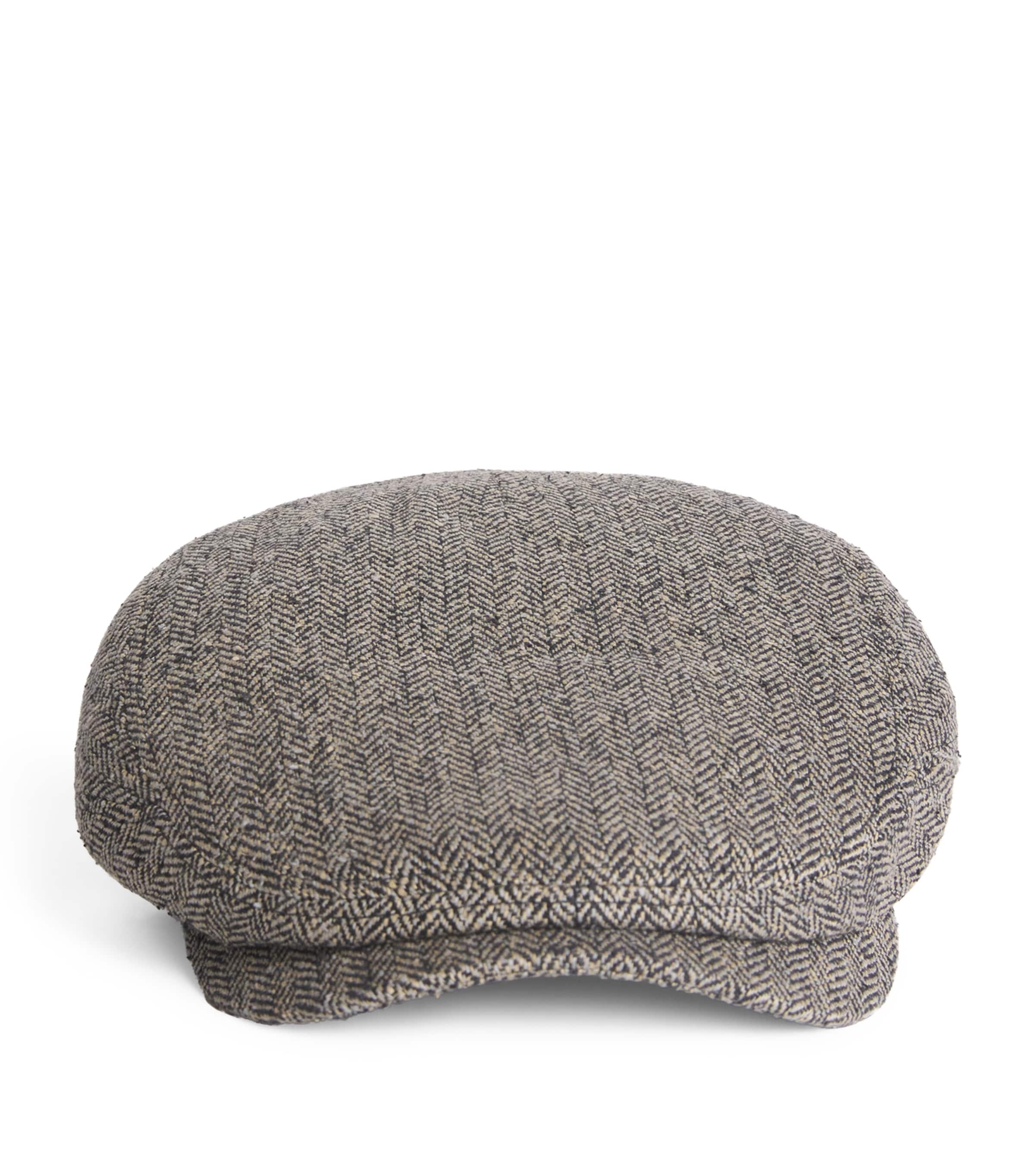 Silk Herringbone Flat Cap