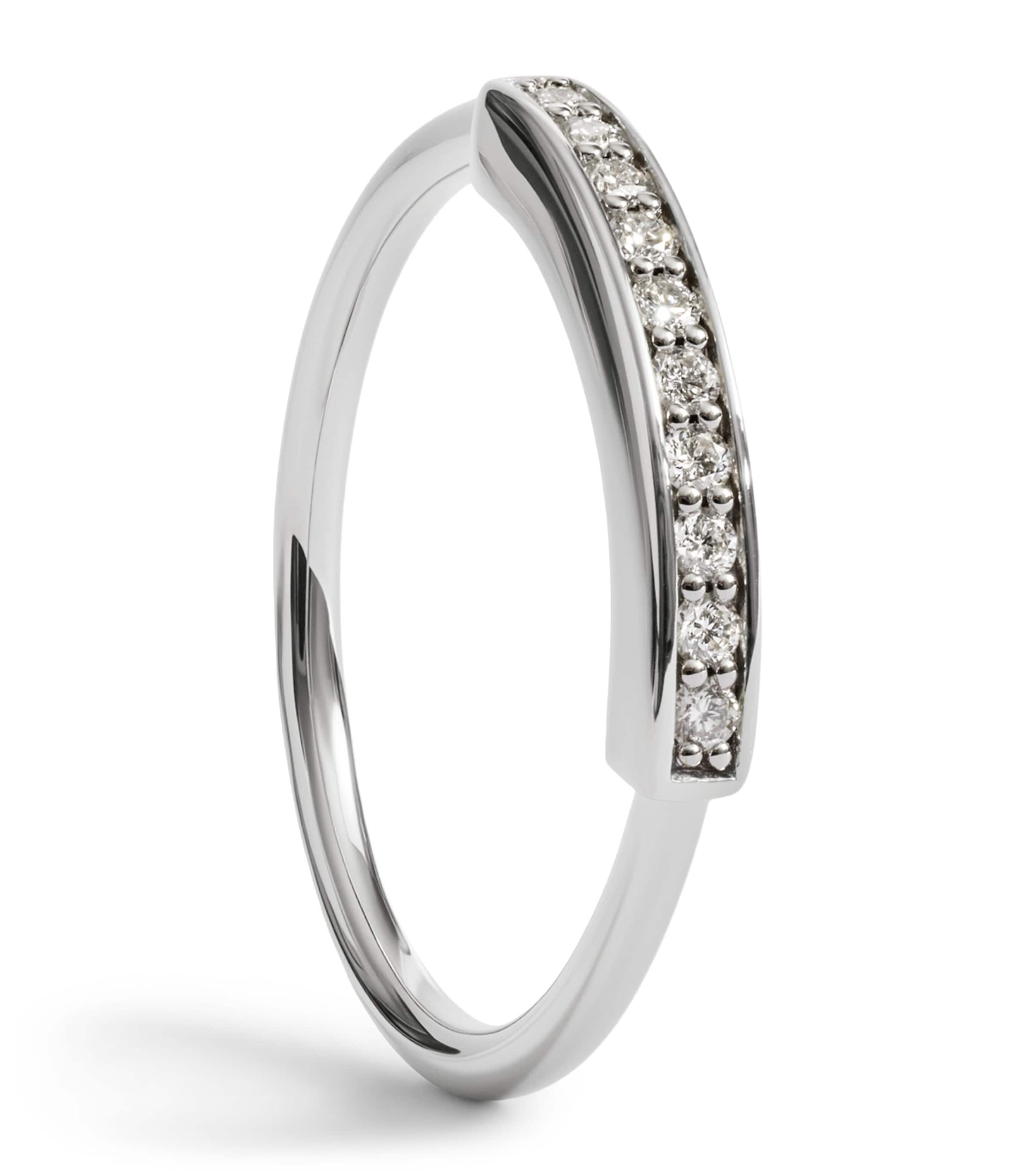 Monica Vinader Sterling Silver and Diamond Linear Stacking Ring Silver/diamond