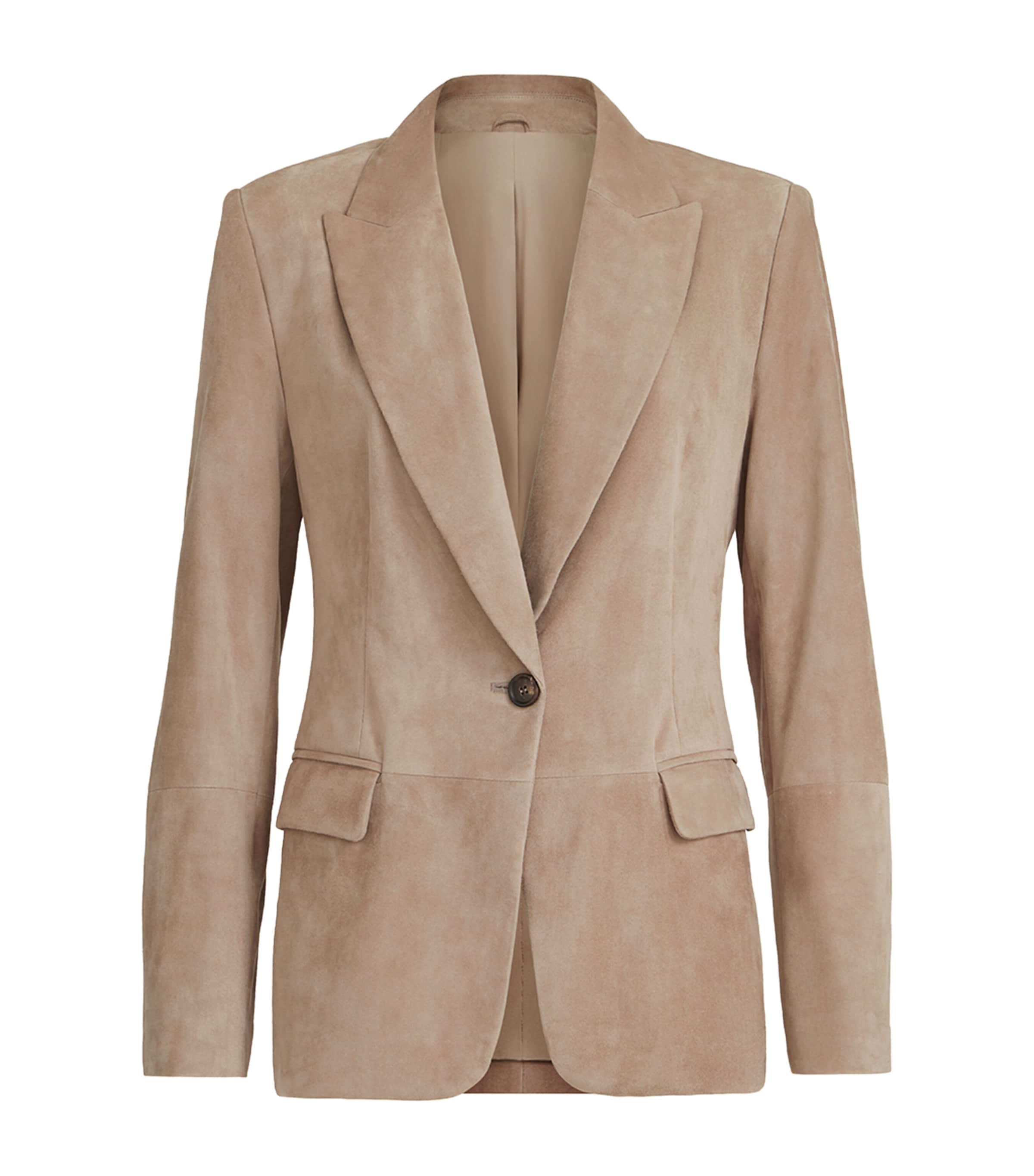 Brunello Cucinelli Womens Suede Monili-Detail Blazer Light Brown