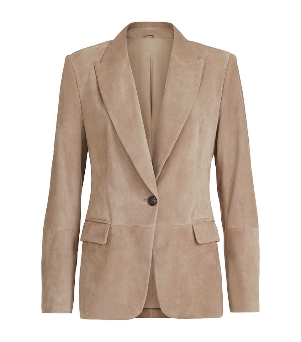 Brunello Cucinelli Womens Suede Monili-Detail Blazer Light Brown
