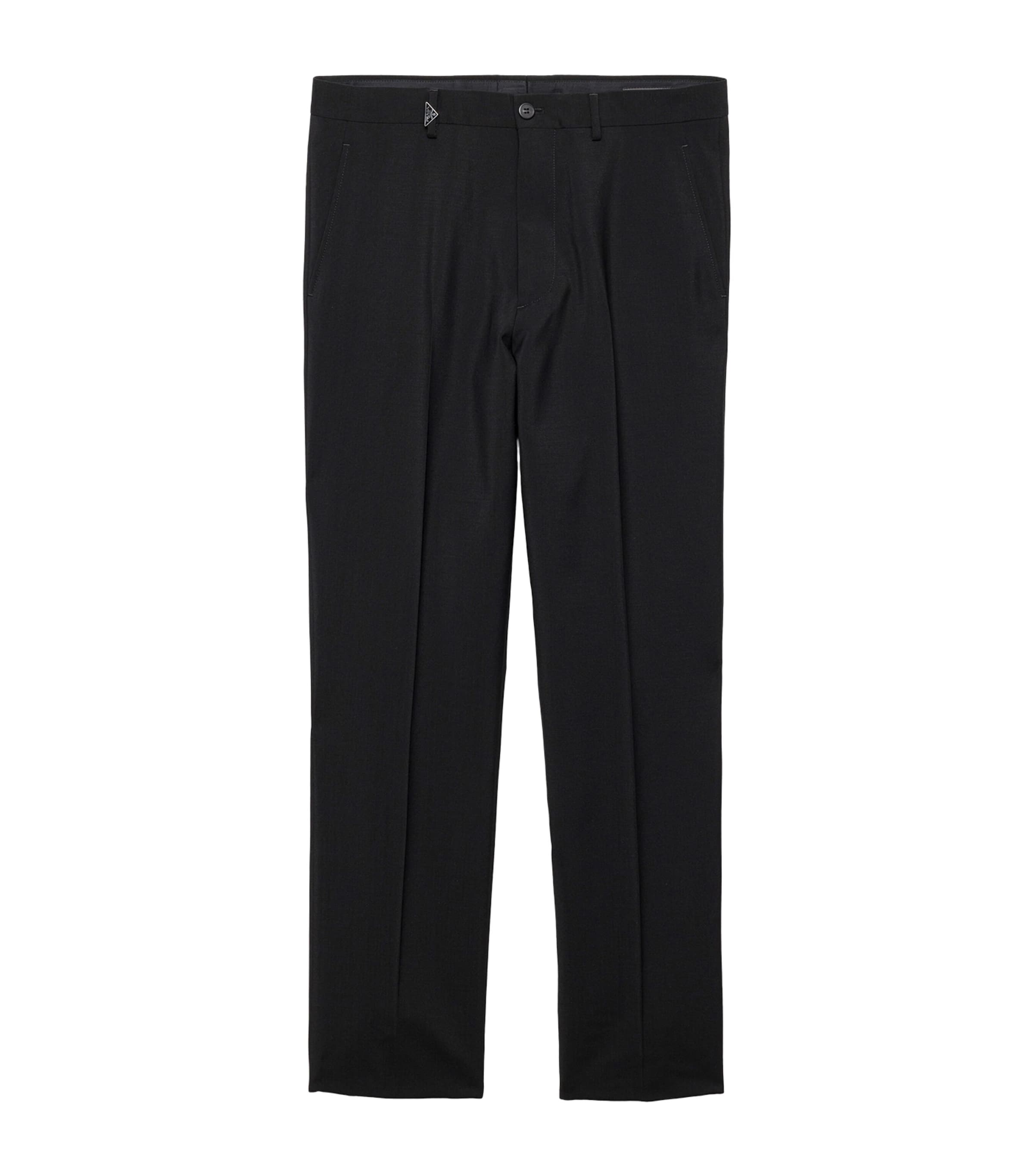 Prada Mens Wool-Mohair Logo Trousers Black