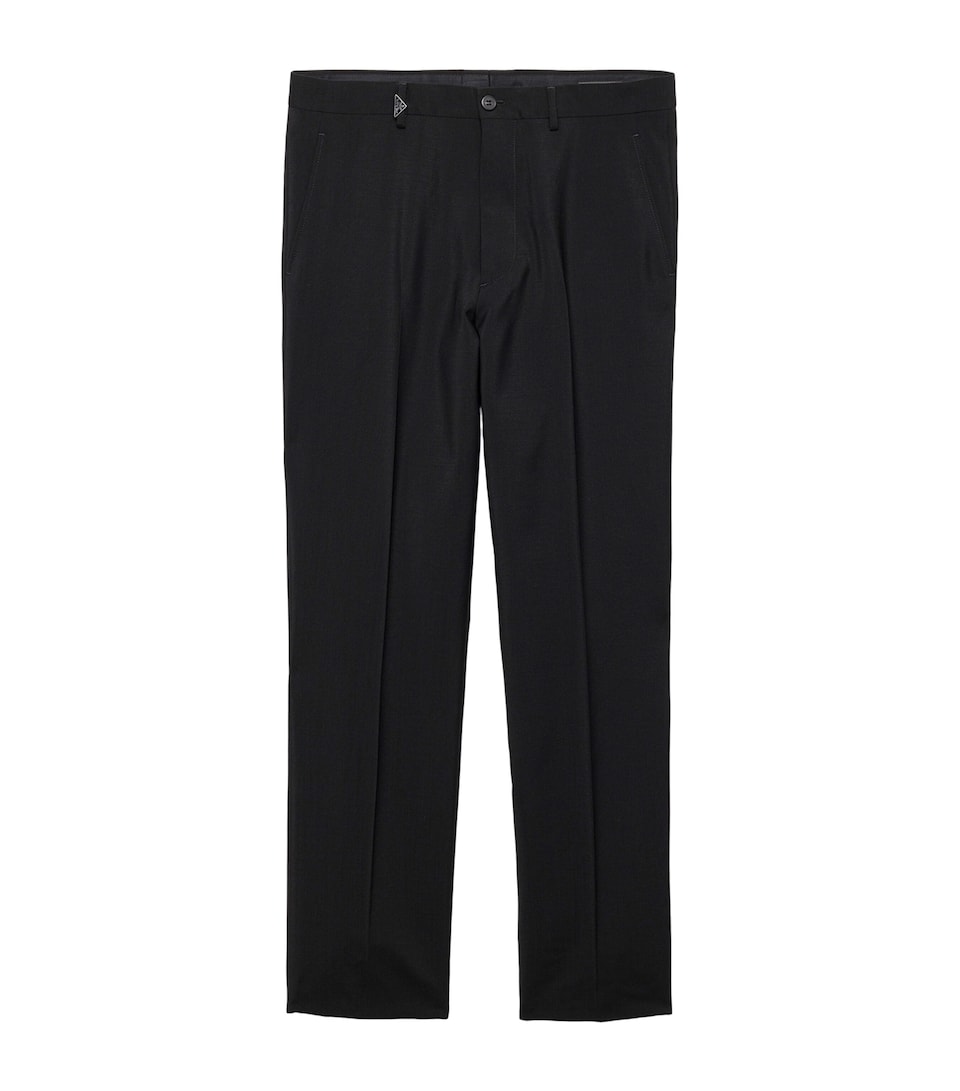 Prada Mens Wool-Mohair Logo Trousers Black