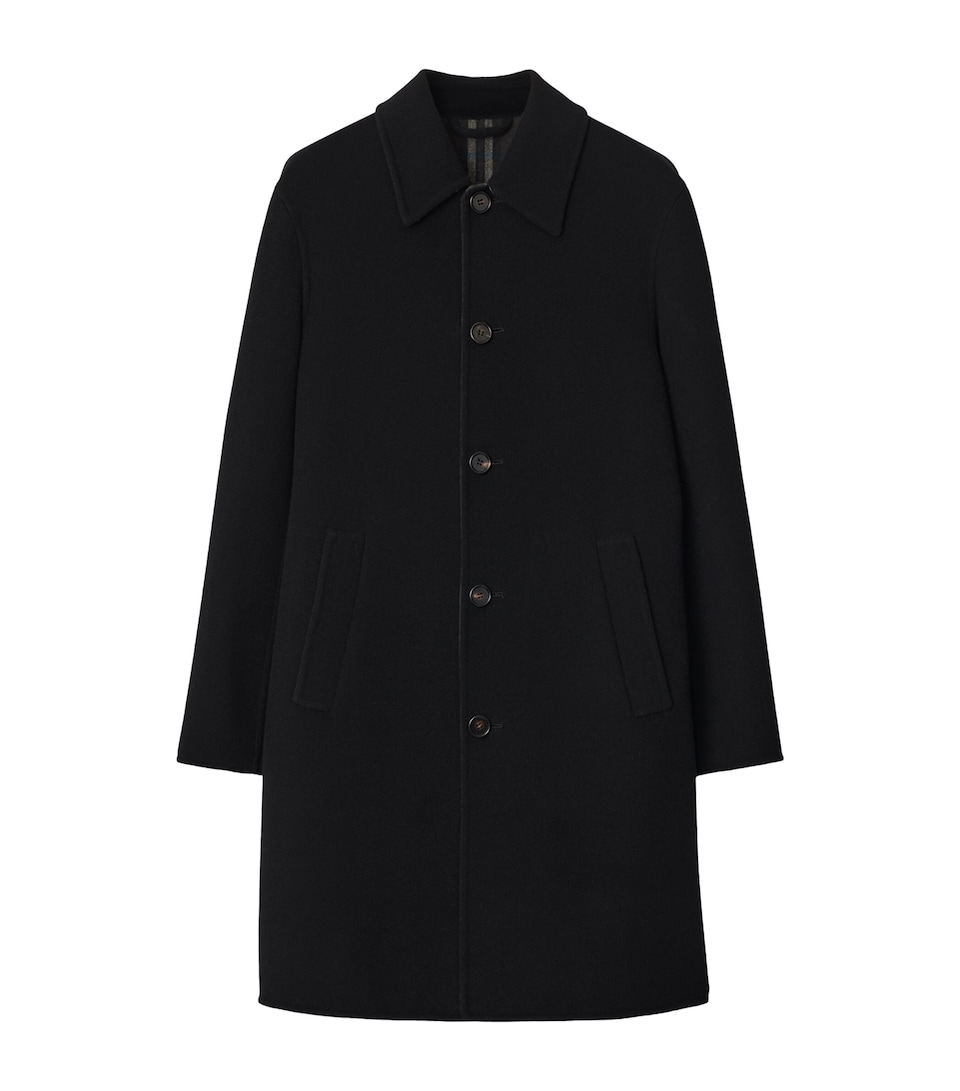 Burberry Mens Wool Mid-Length Car Coat Black/snug Ip Check