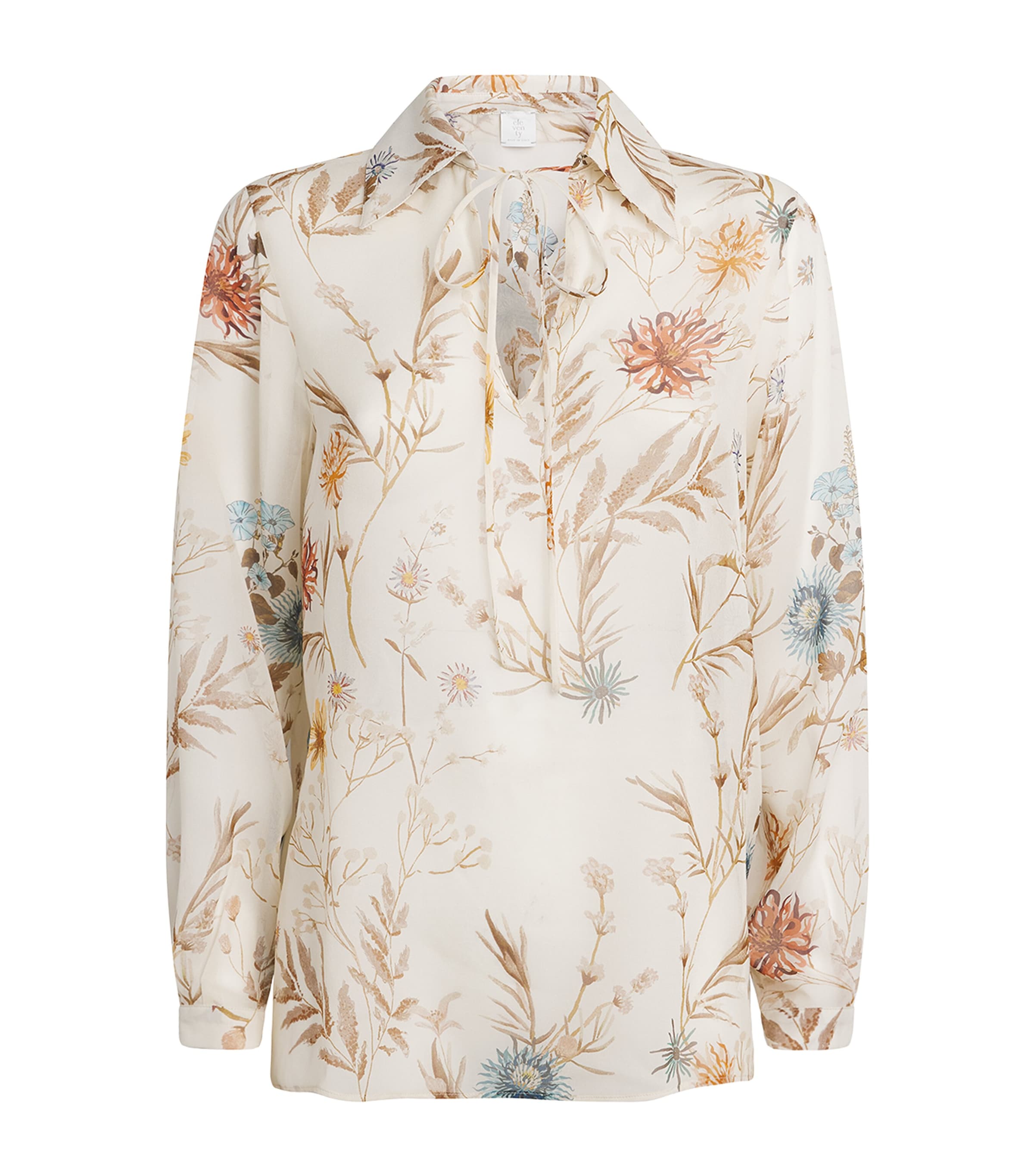 Eleventy Womens Silk Floral Print Blouse Sabbia