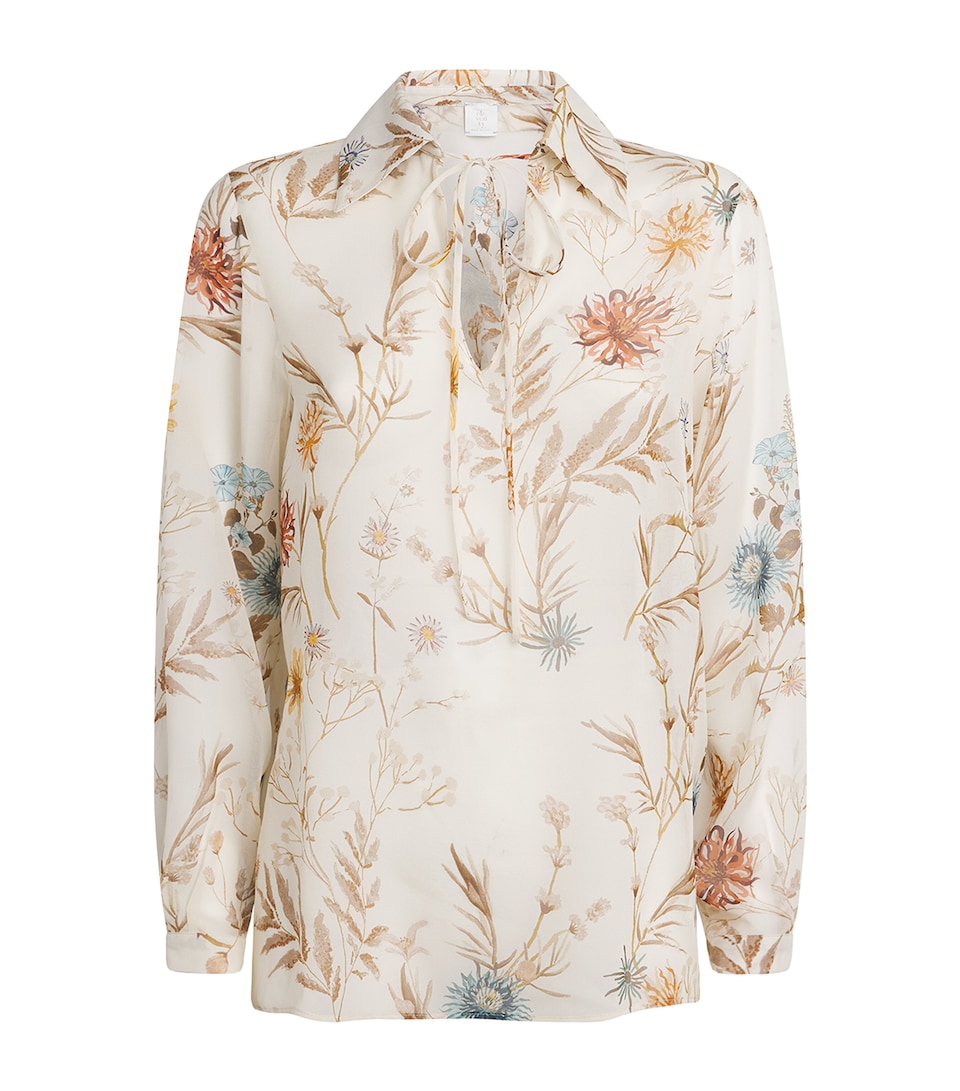 Eleventy Womens Silk Floral Print Blouse Sabbia