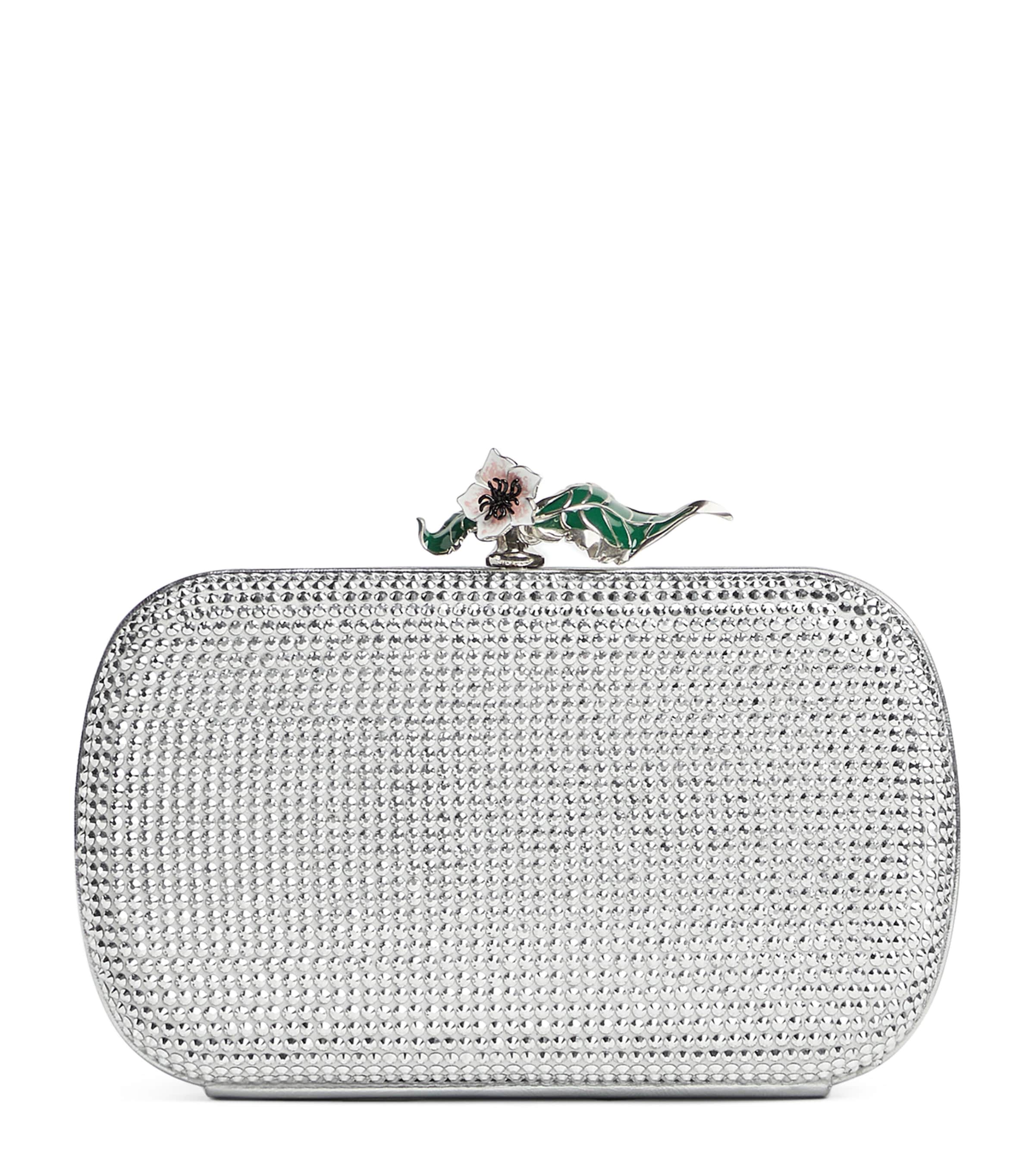 Leather Crystal Knot Minaudière Clutch Bag