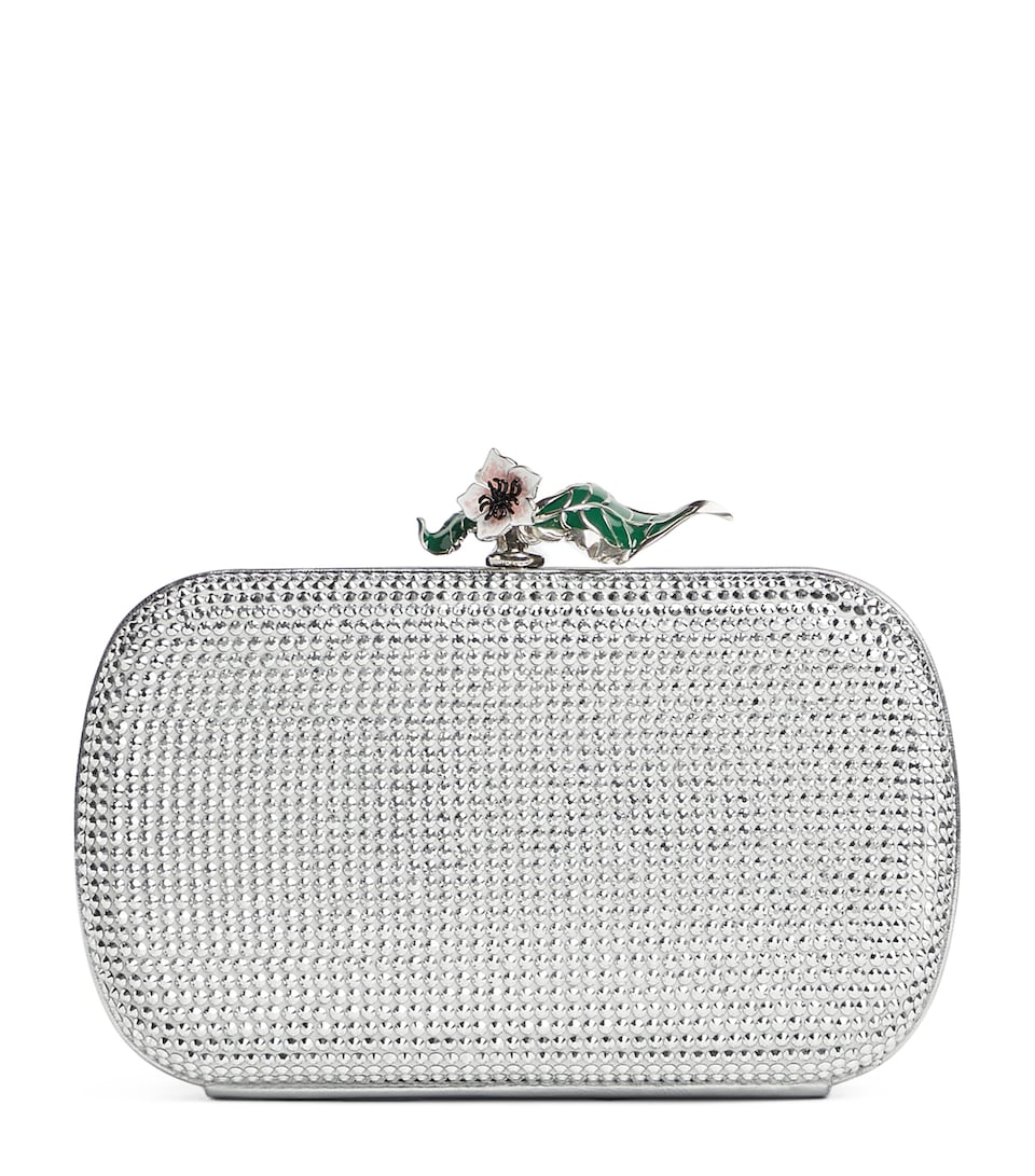 Leather Crystal Knot Minaudière Clutch Bag