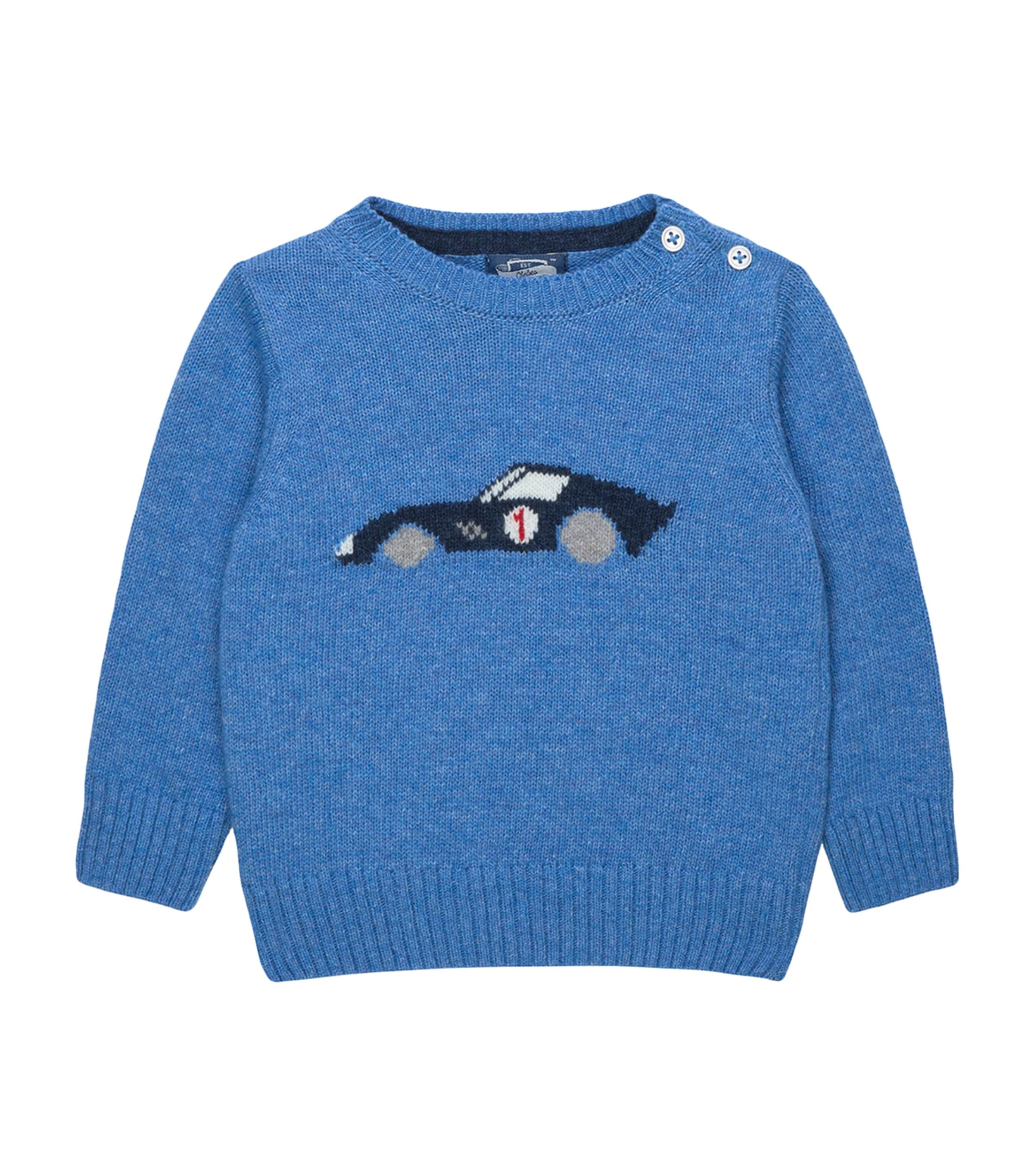 Trotters Sebastian Car Sweater (3-24 Months) Blue
