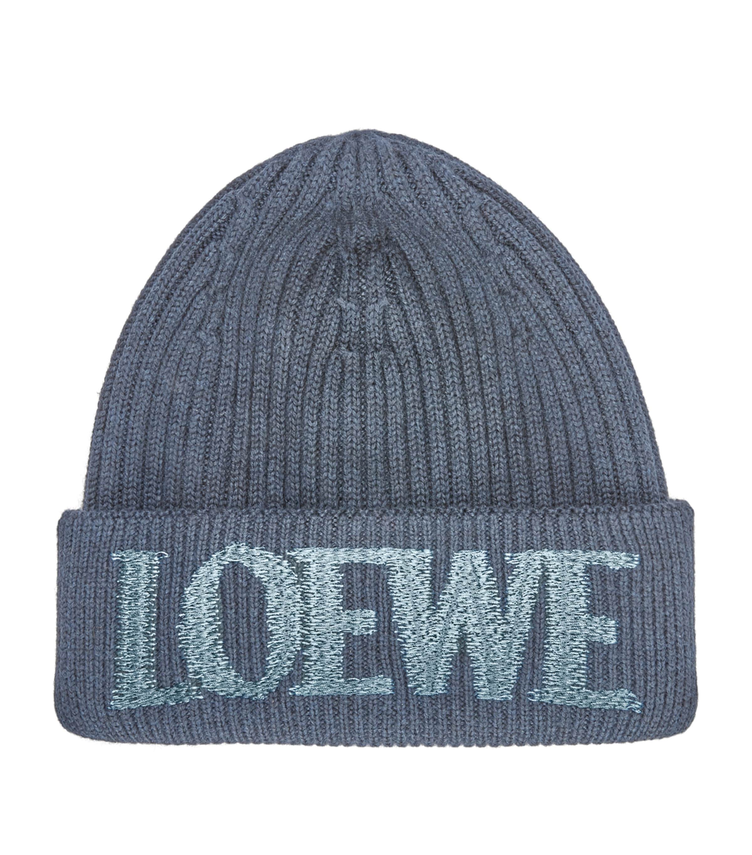 LOEWE Wool-Blend Beanie Grey Blue