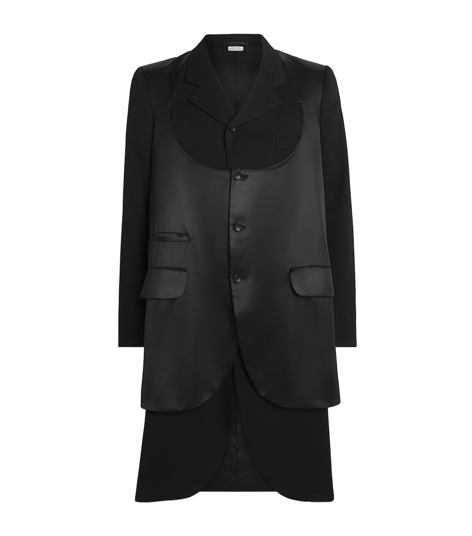 Comme Des Garçons Mens Cotton Leather-Insert Trench Coat Black X Black