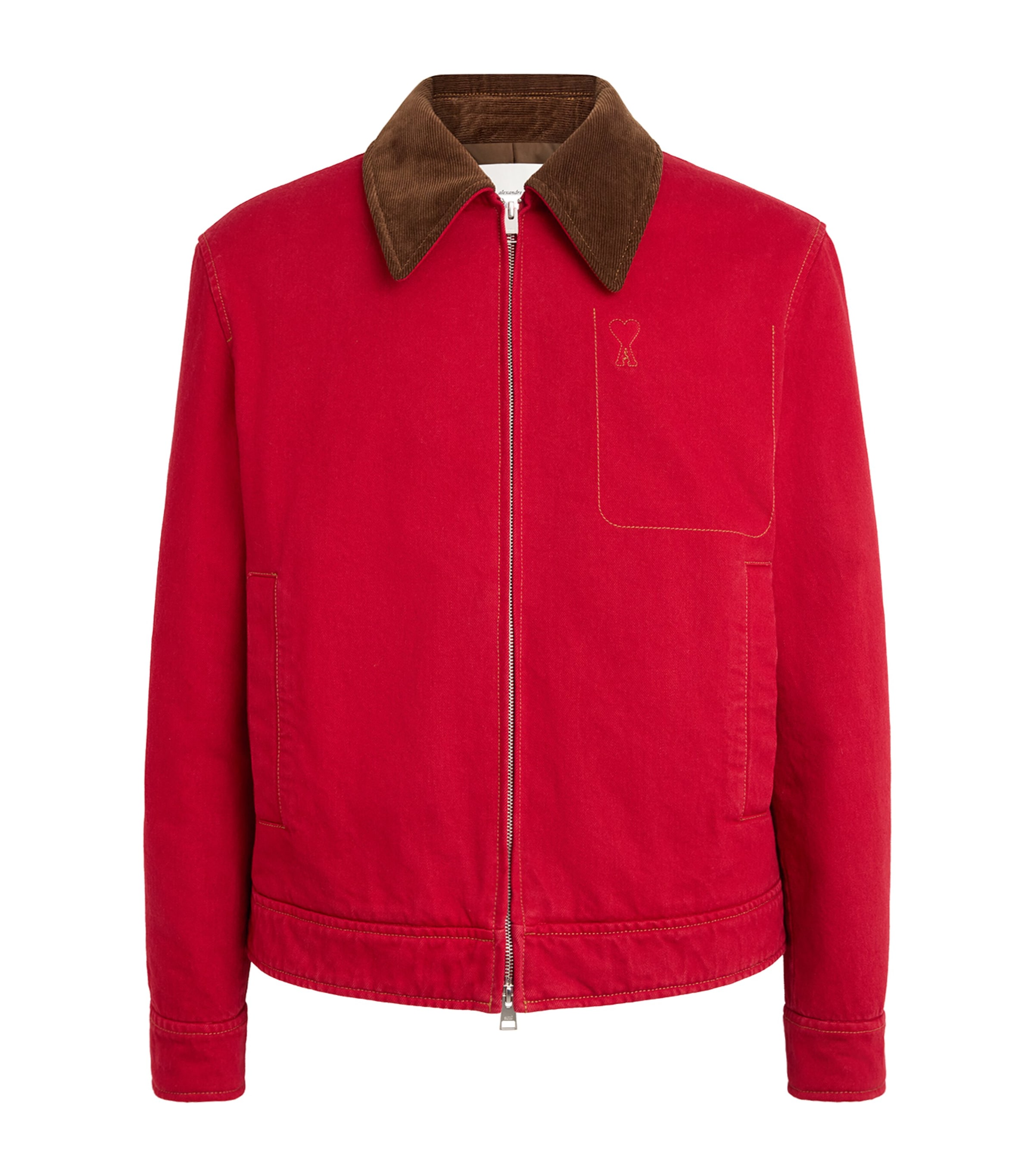AMI Paris Mens Ami De Coeur Contrast-Collar Jacket Rouge Rubis
