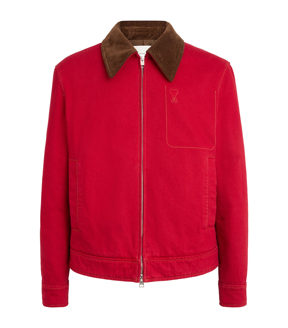 AMI Paris Mens Ami De Coeur Contrast-Collar Jacket Rouge Rubis