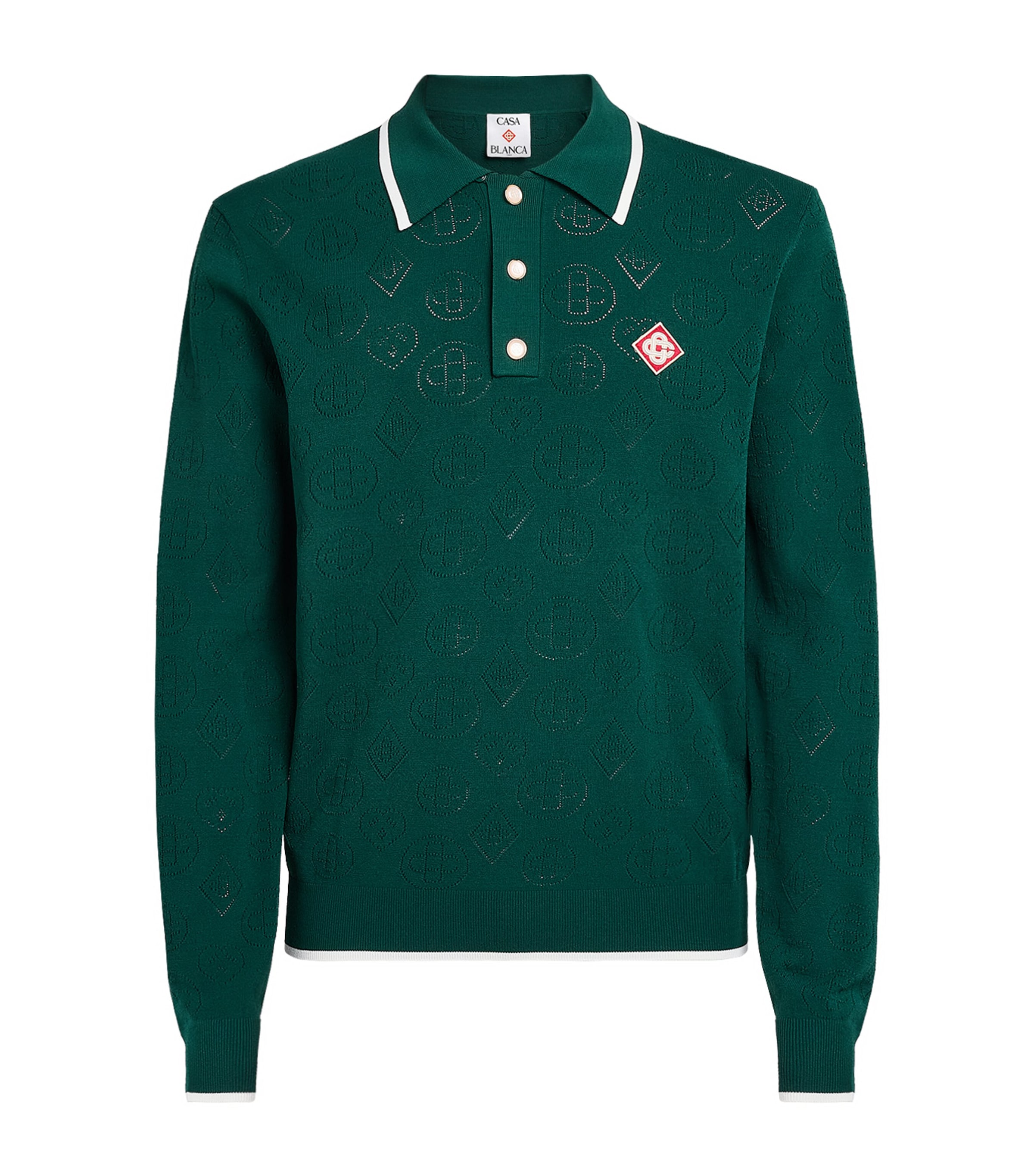 Casablanca Mens Pointelle-Knit Polo Shirt Green