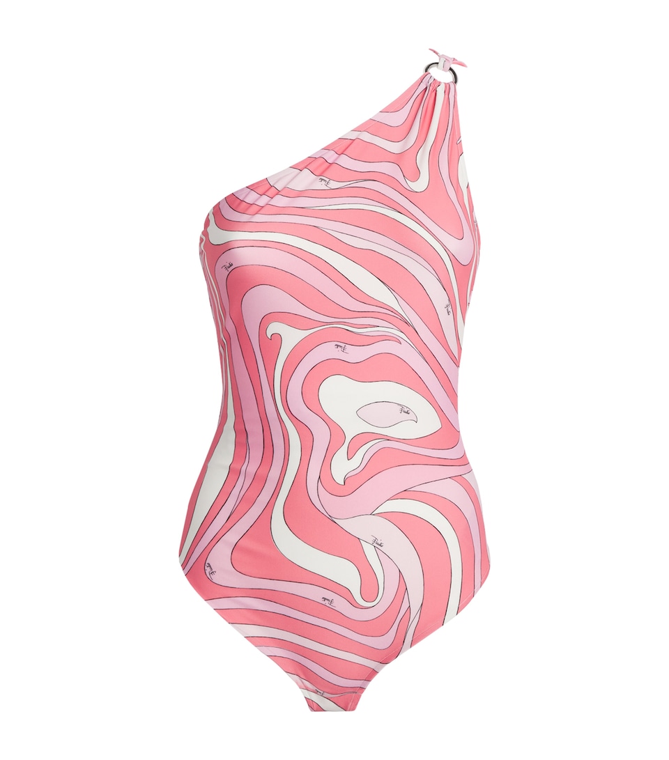 PUCCI Womens Printed One-Shoulder Swimsuit Pink