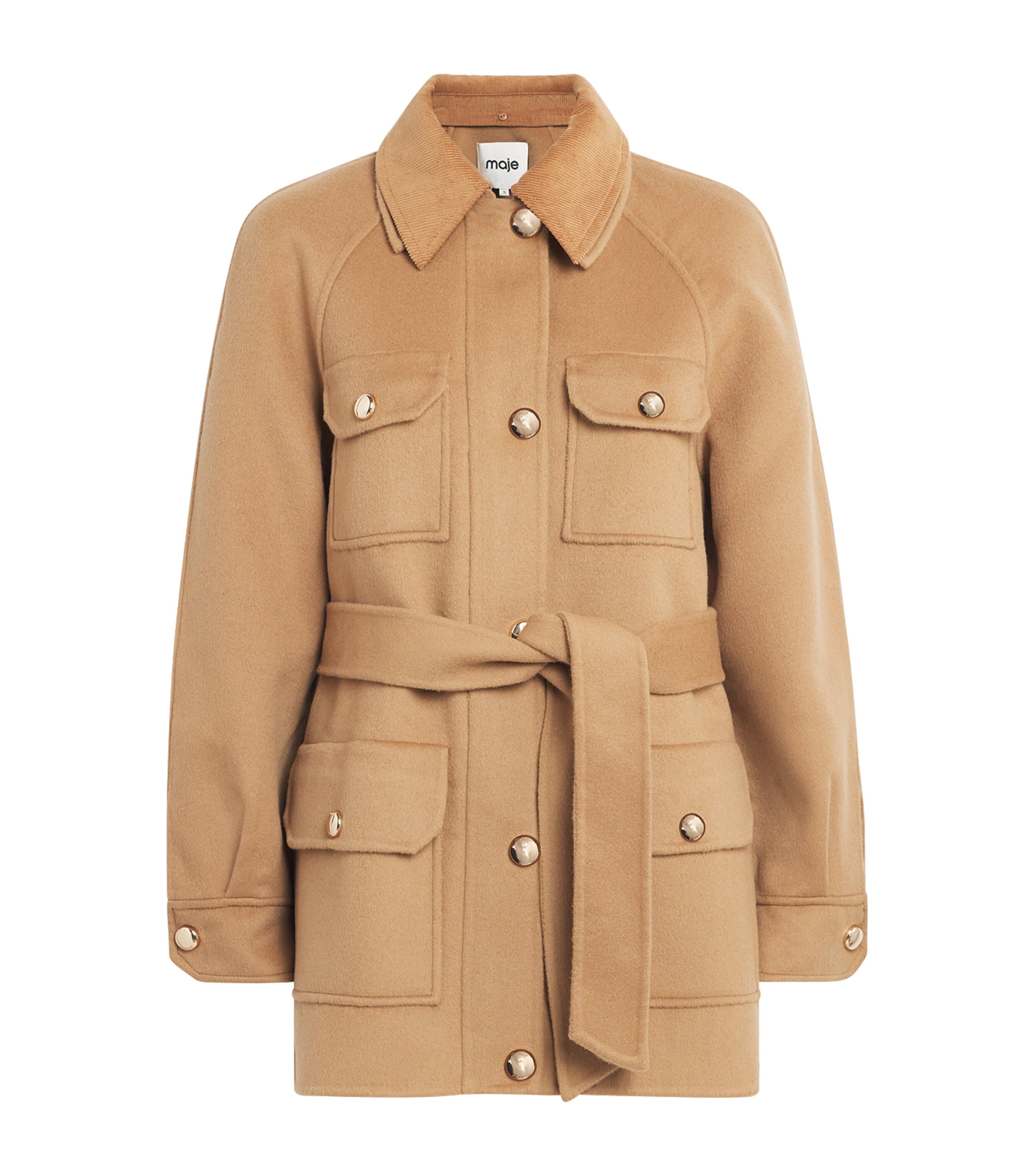 Maje Womens Wool-Blend Mid-Length Coat Camel