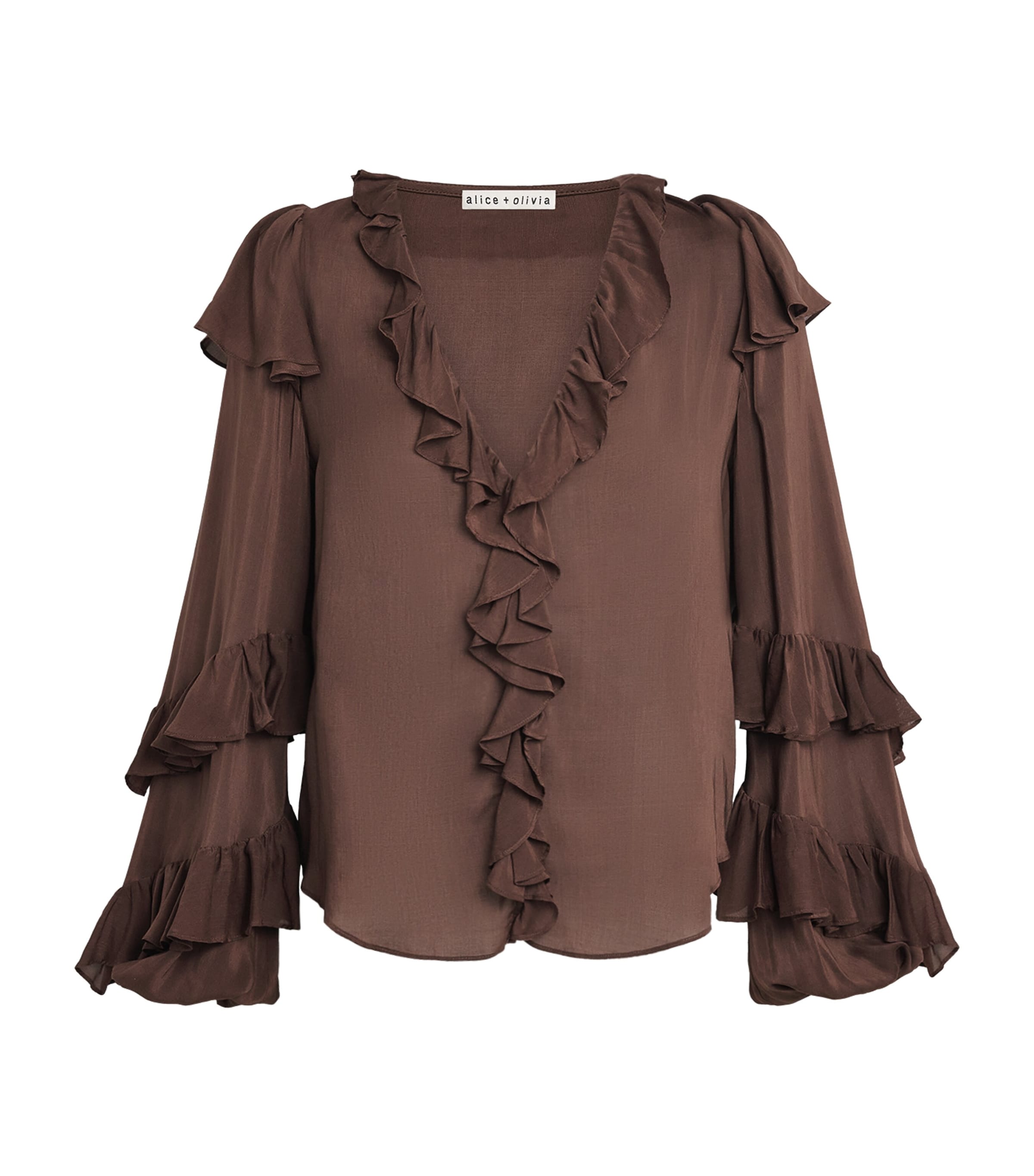 Alice+Olivia Womens Ruffle Rylee Blouse Dark Chocolate