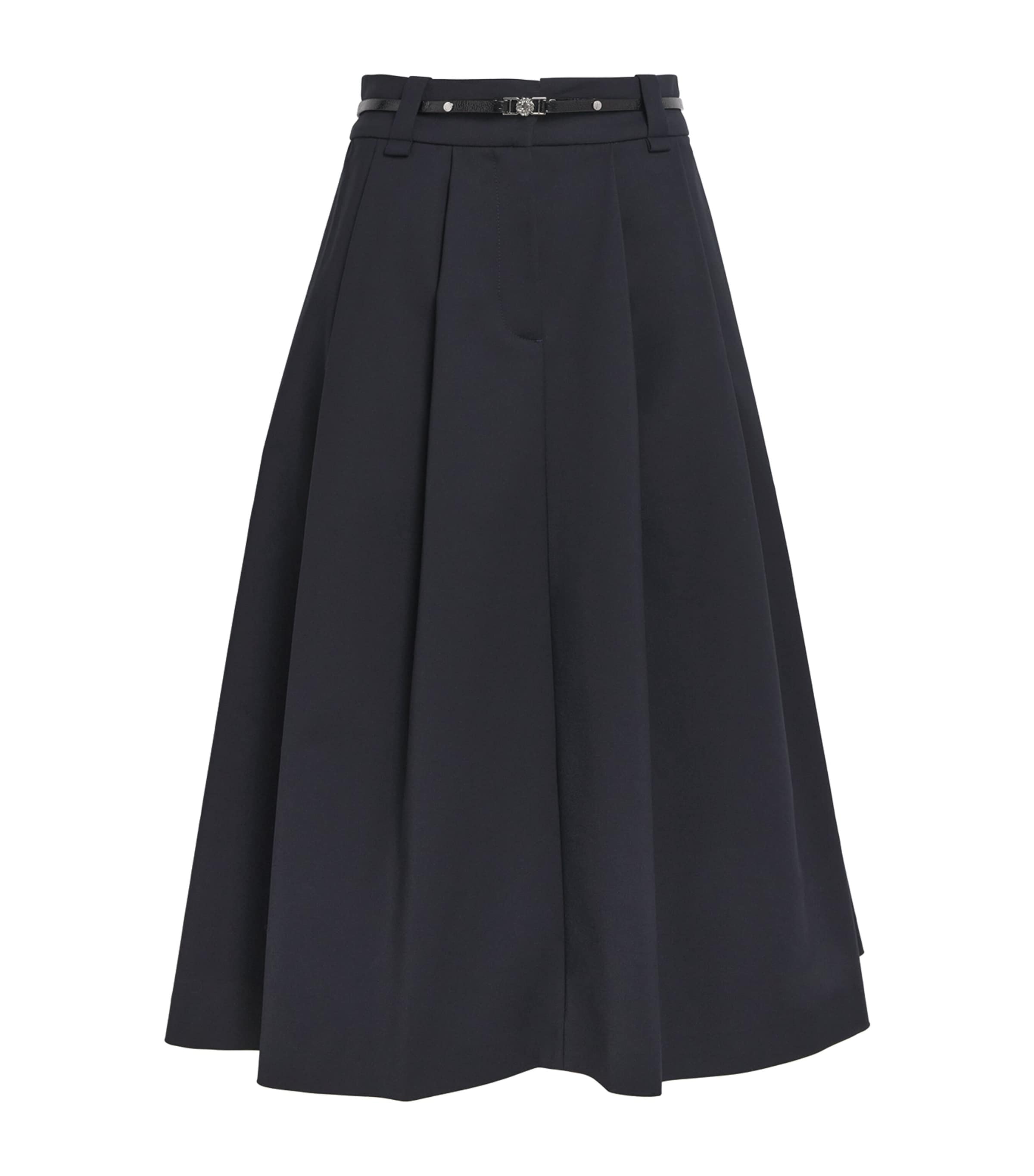 Cotton-Blend Belted Midi Skirt