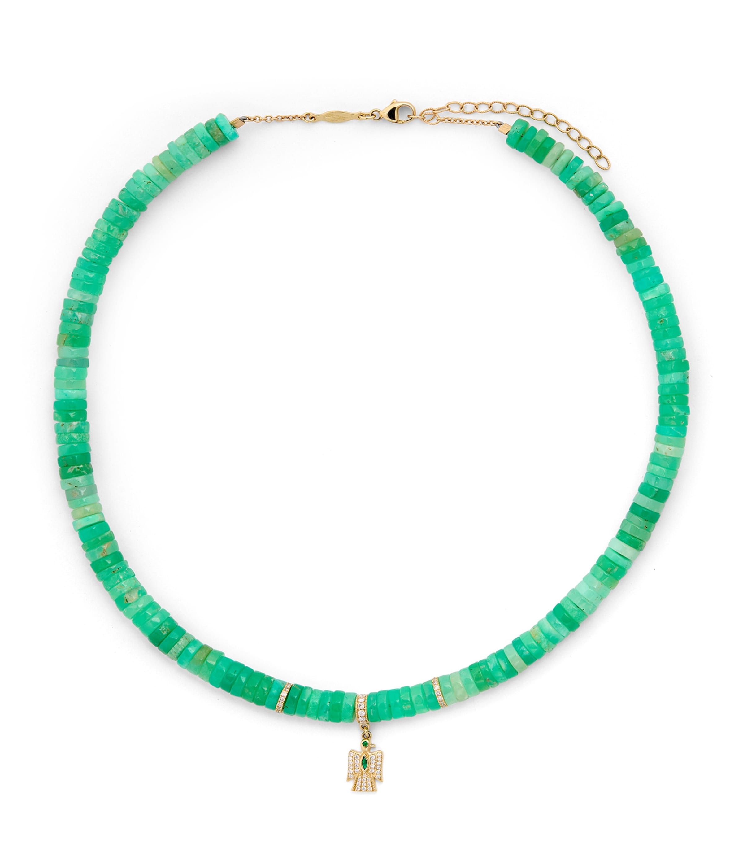 Yellow Gold and Emerald Thunderbird Beaded Necklace