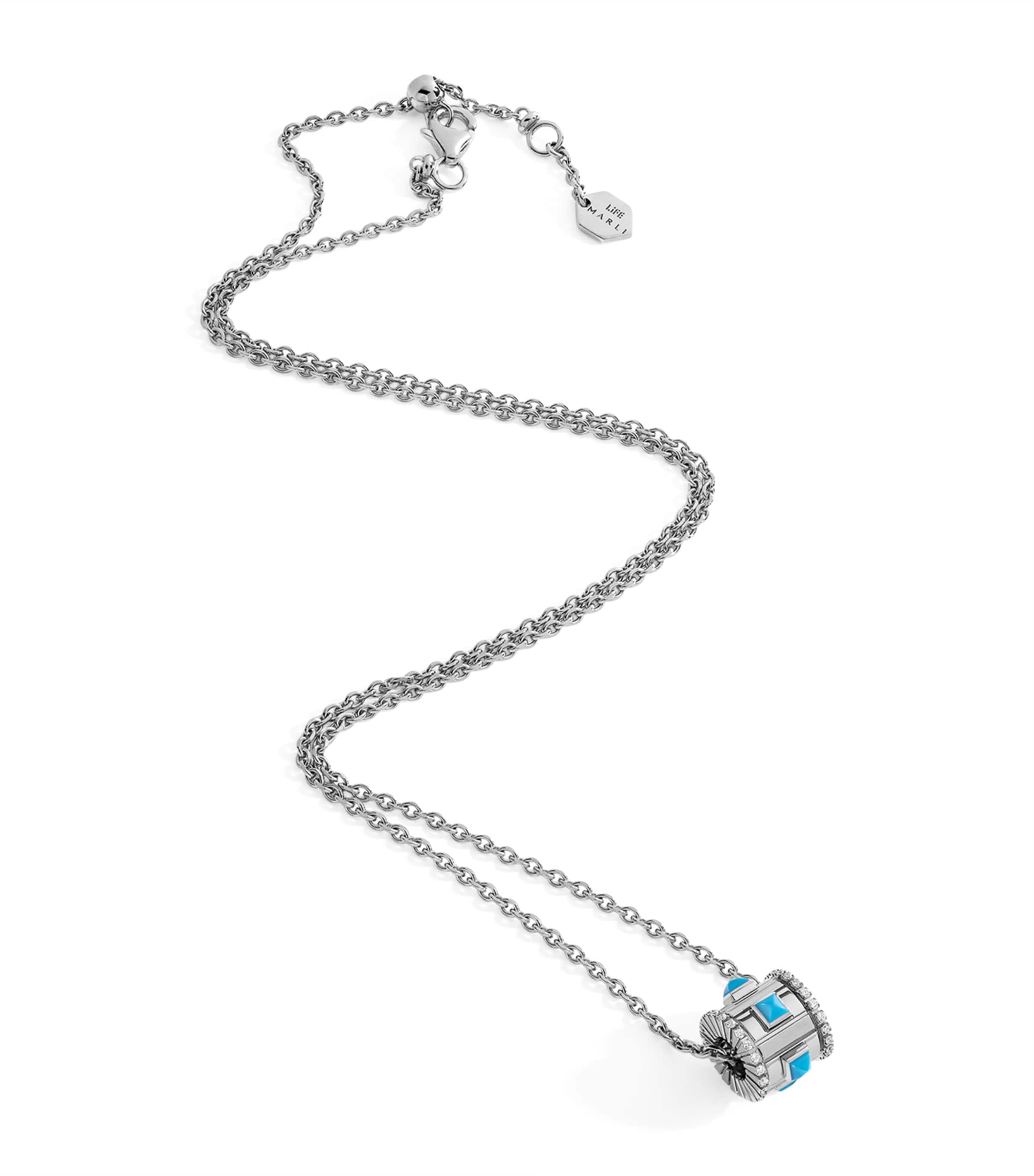 White Gold, Diamond and Turquoise LIFE Necklace