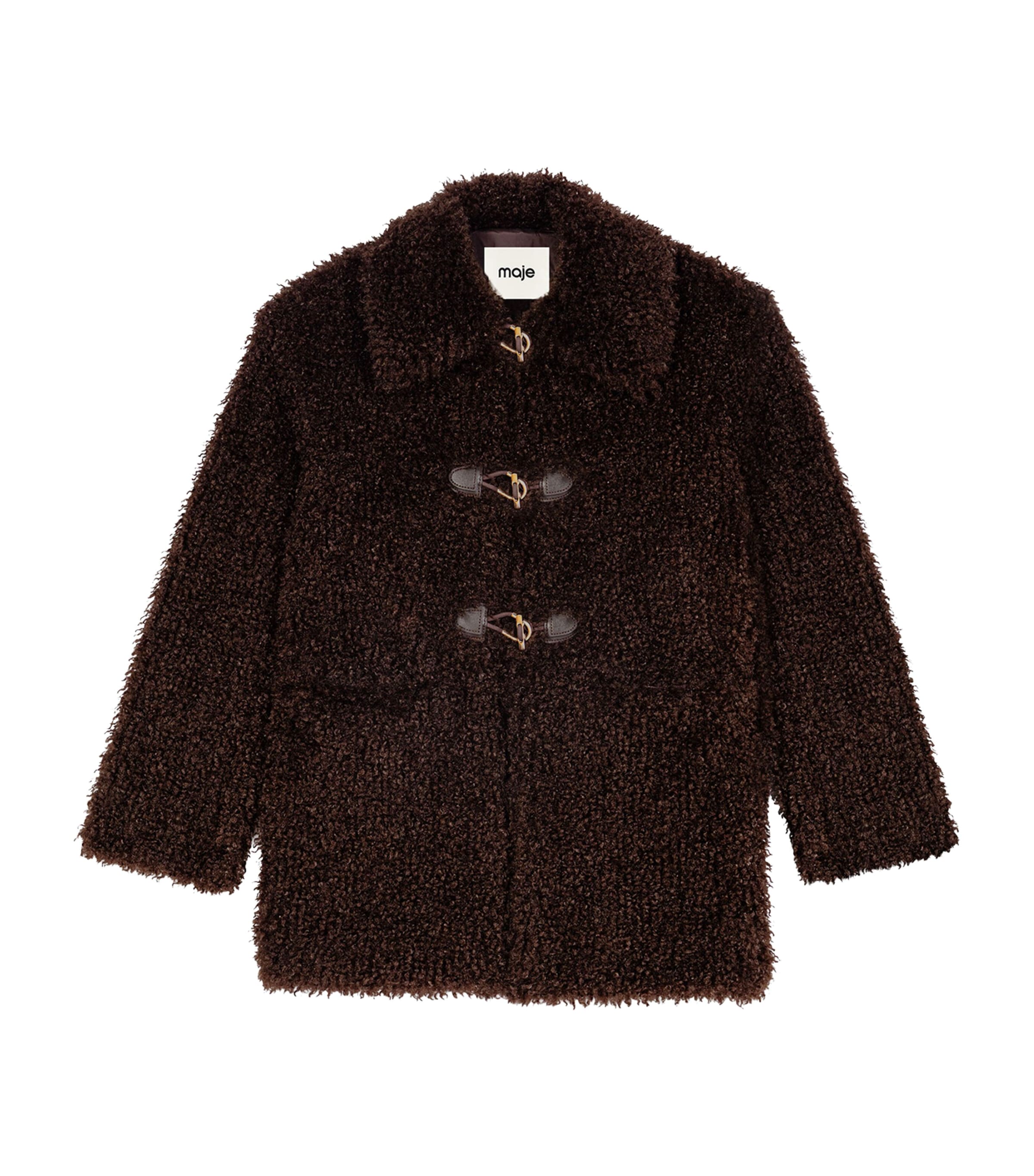 Maje Womens Faux Shearling Jacket Dark Brown