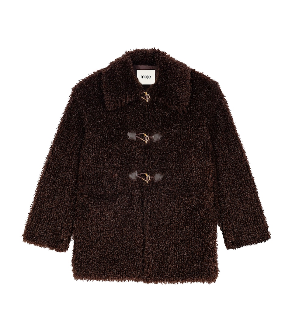 Maje Womens Faux Shearling Jacket Dark Brown