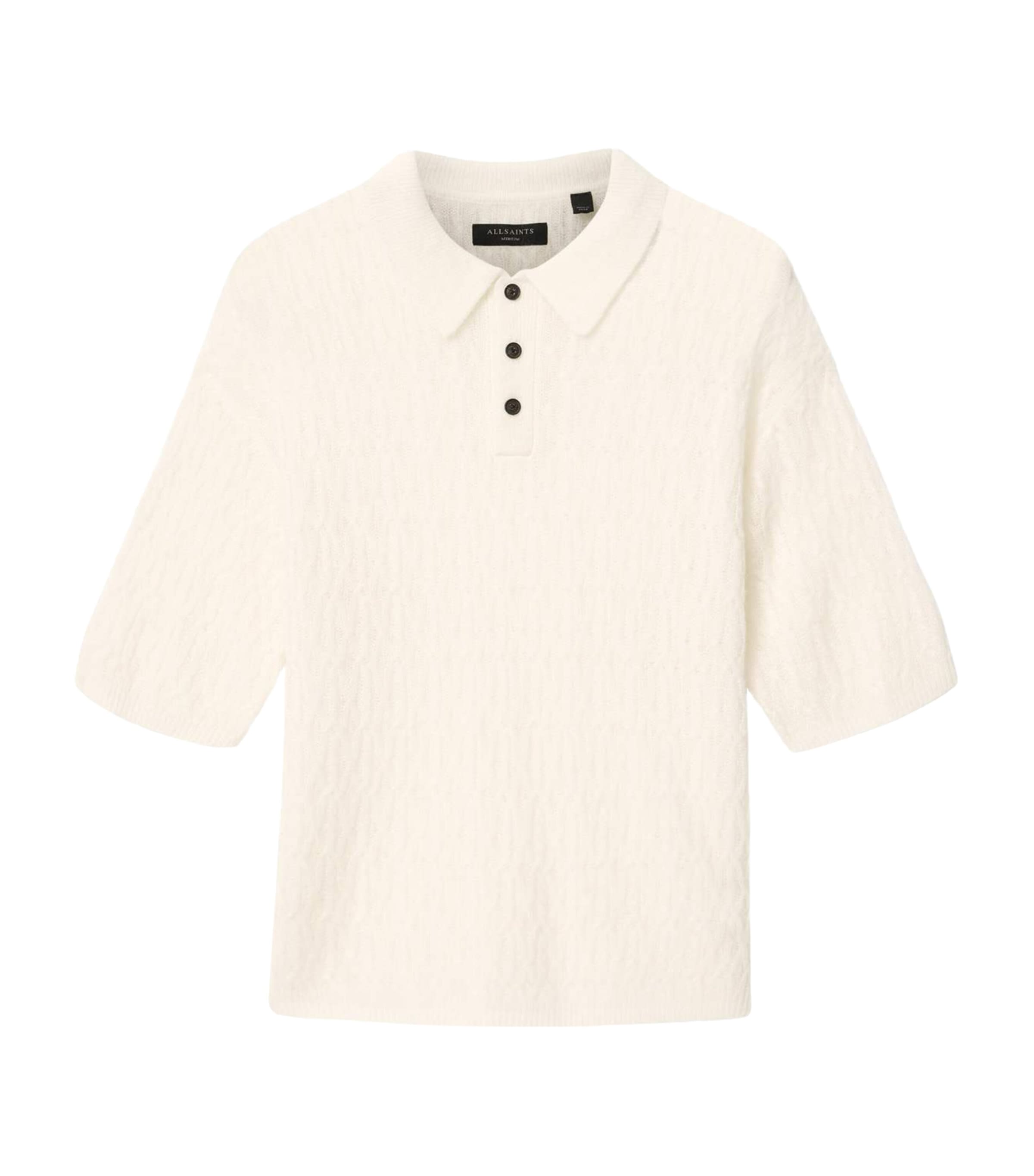 AllSaints Mens Wool-Blend Cyclone Polo Shirt Ecru White
