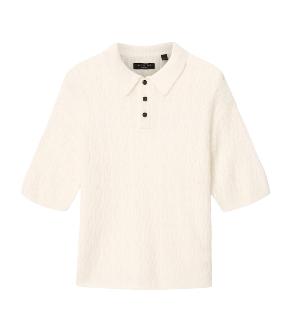 AllSaints Mens Wool-Blend Cyclone Polo Shirt Ecru White