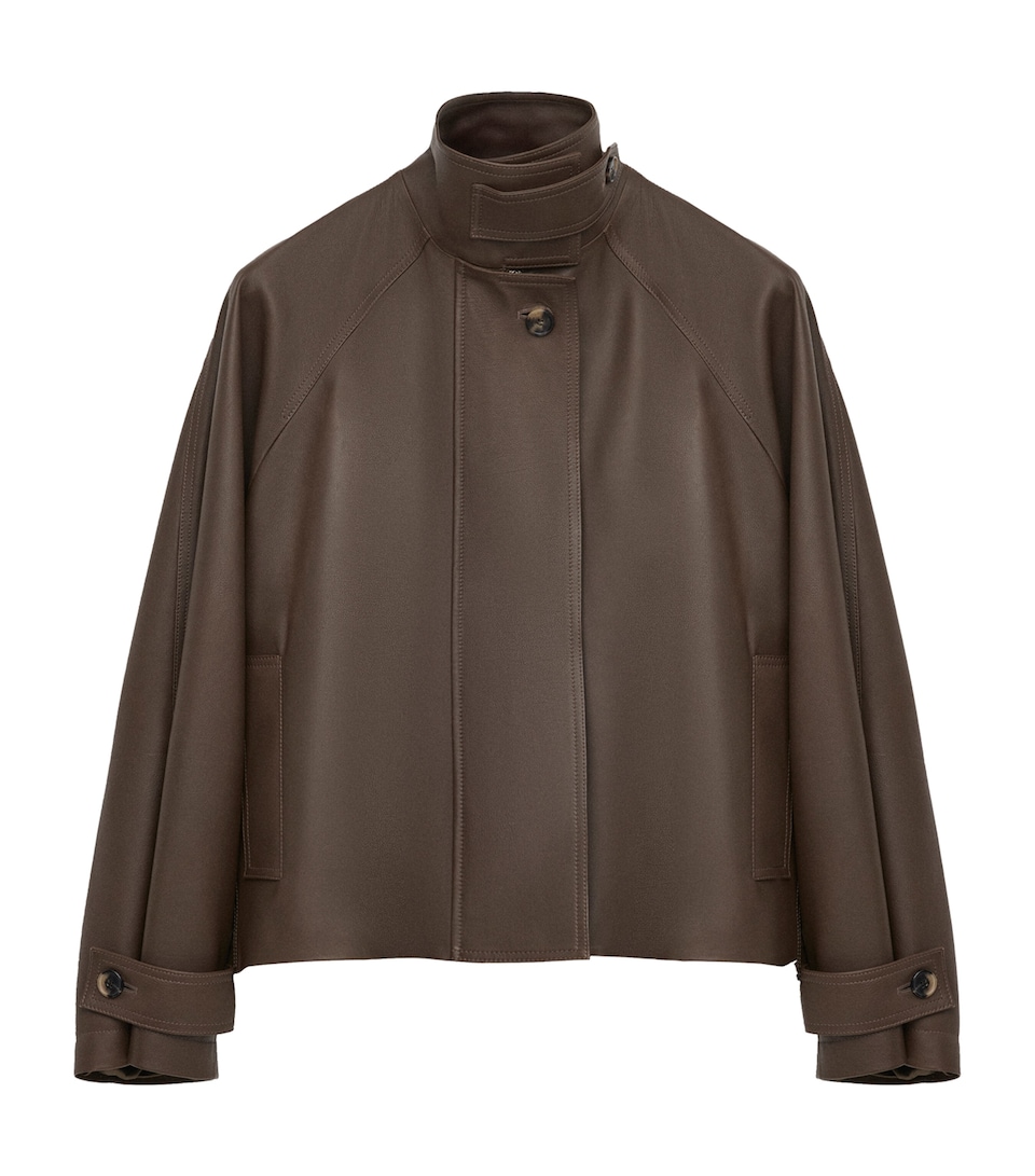 Calfskin Funnel-Neck Jacket