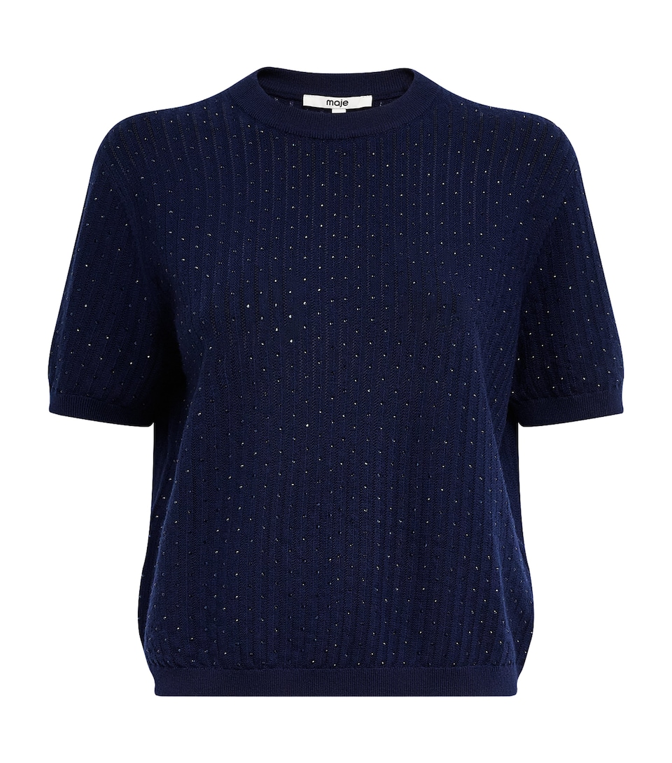 Maje Womens Wool-Blend Embellished Sweater Navy