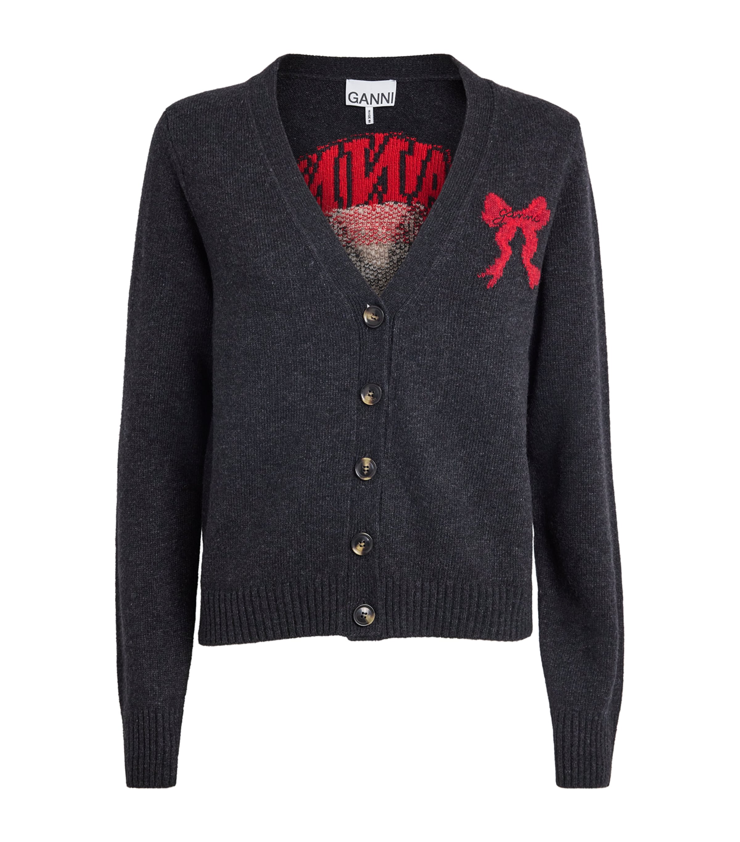 Wool-Blend Bunny Jacquard Cardigan