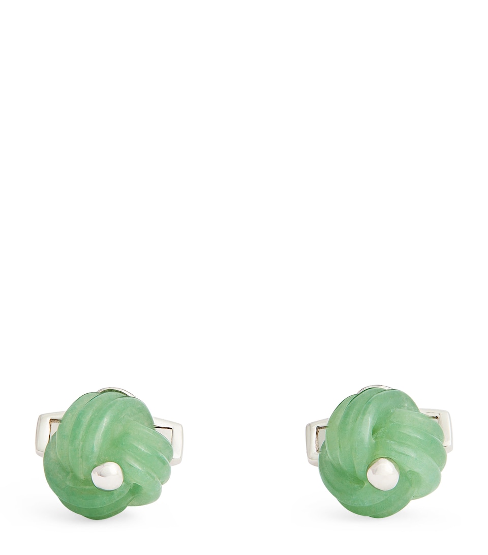 Rhodium-Plated Aventurine Knot Cufflinks