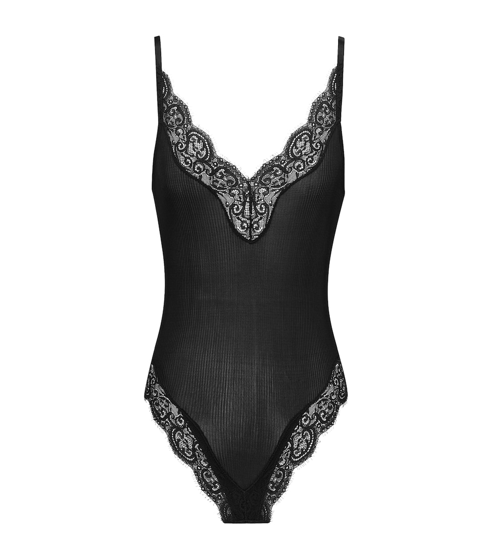 Saint Laurent Womens Silk Lace-Trim Bodysuit
