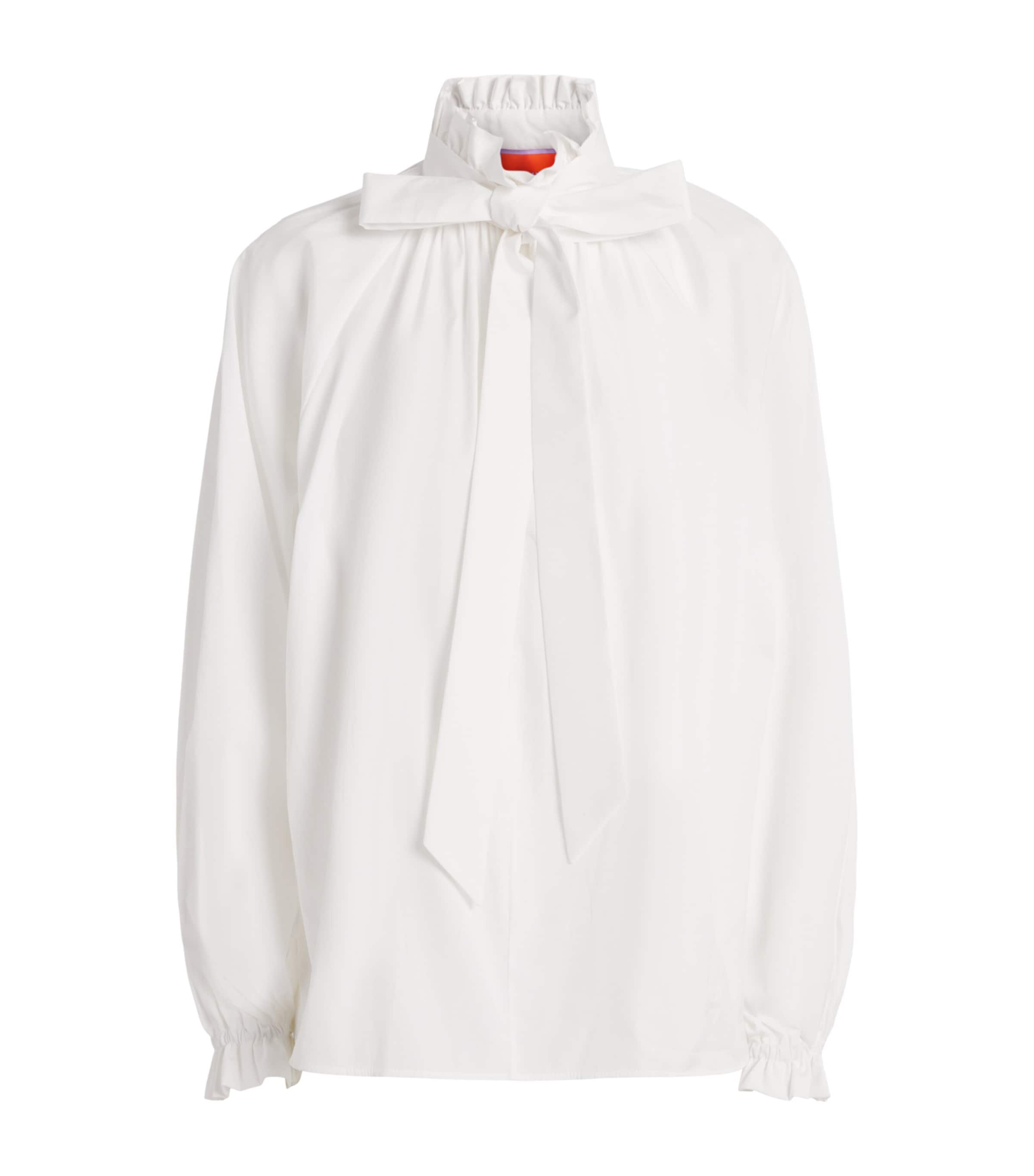 La Doublej Womens Cotton High-Neck Cerere Blouse White