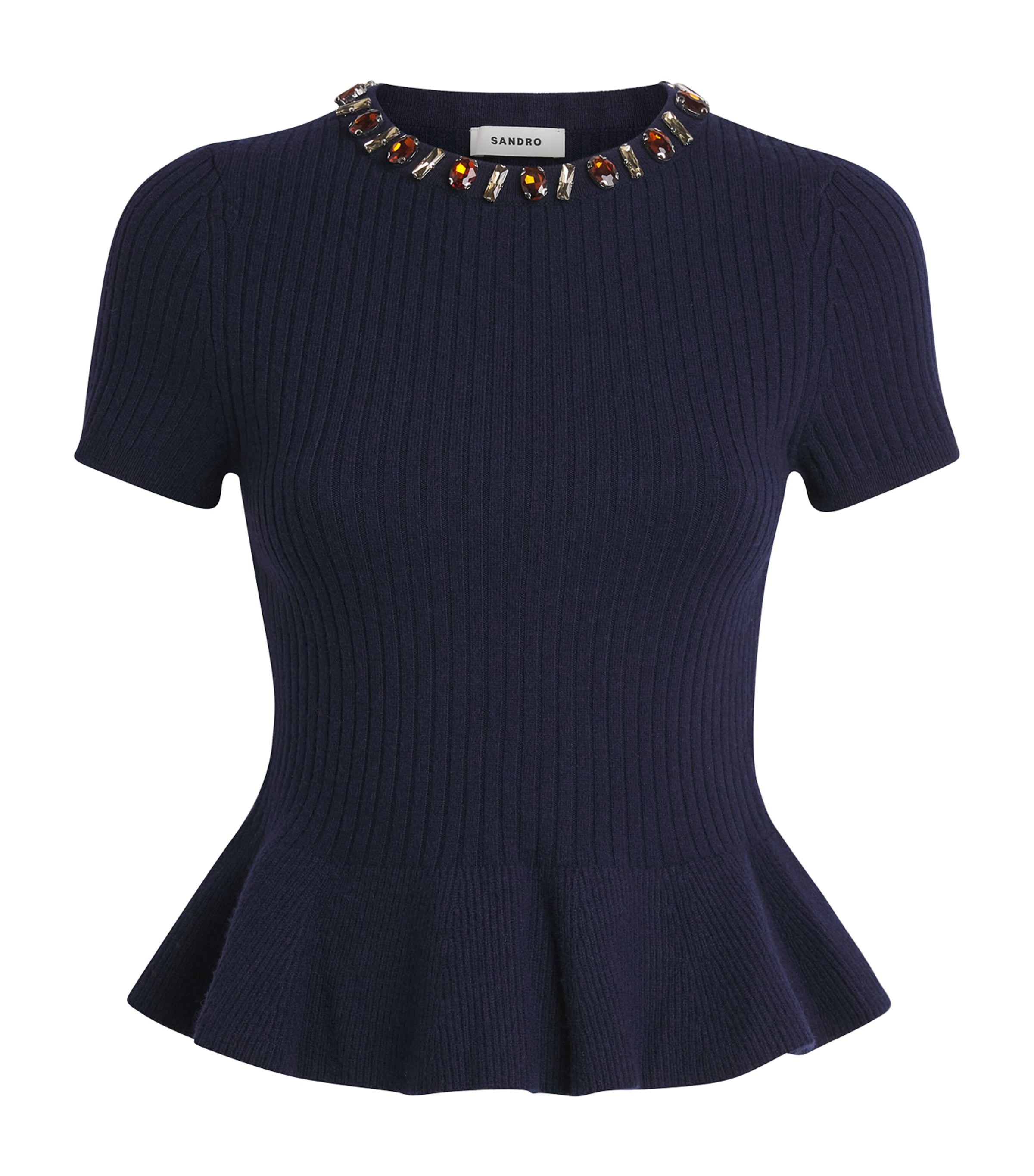 Sandro Paris Womens Wool-Blend Embellished Sweater Navy Blue