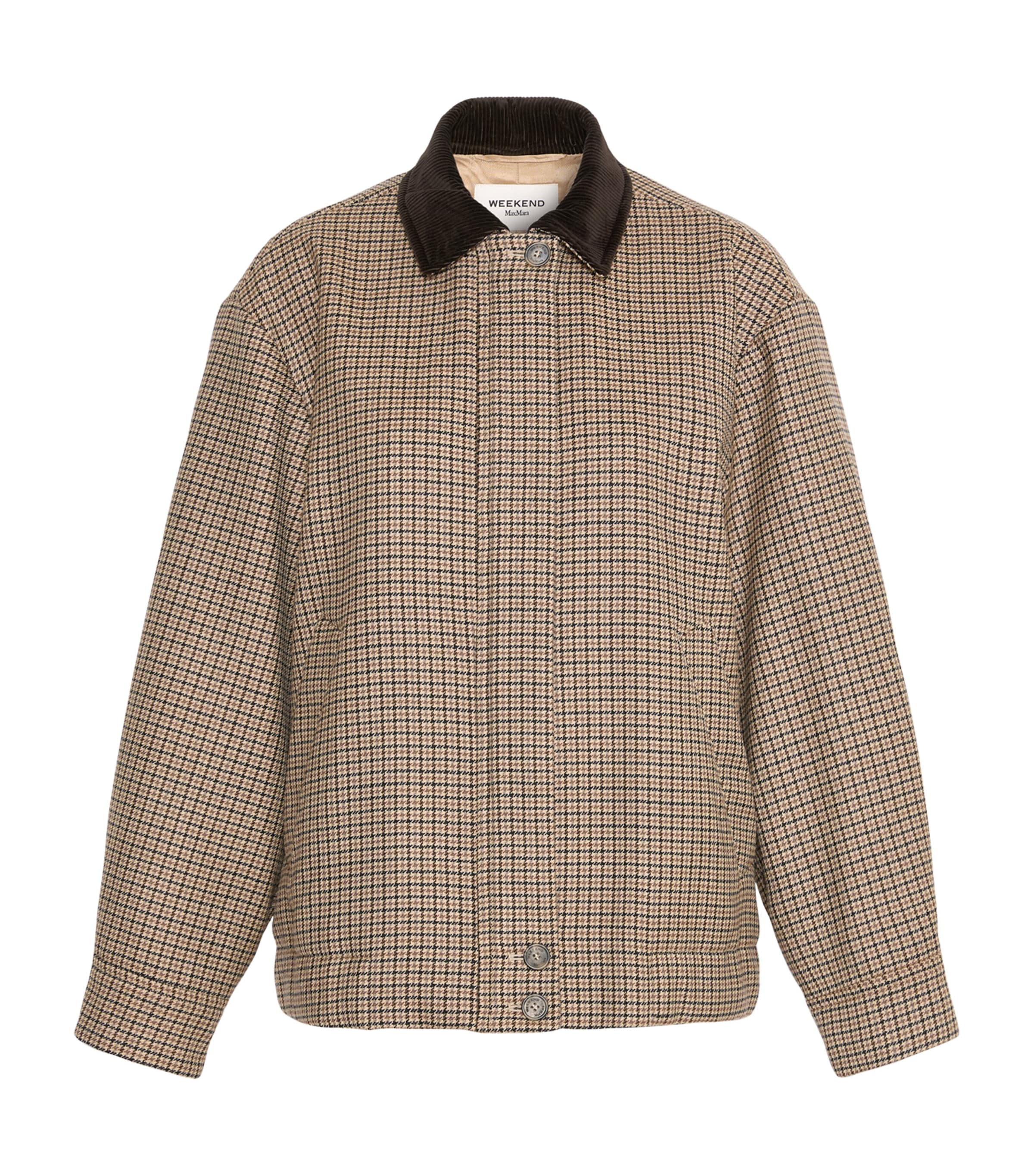 Weekend Max Mara Womens Virgin Wool Check Quilted Jacket Brown