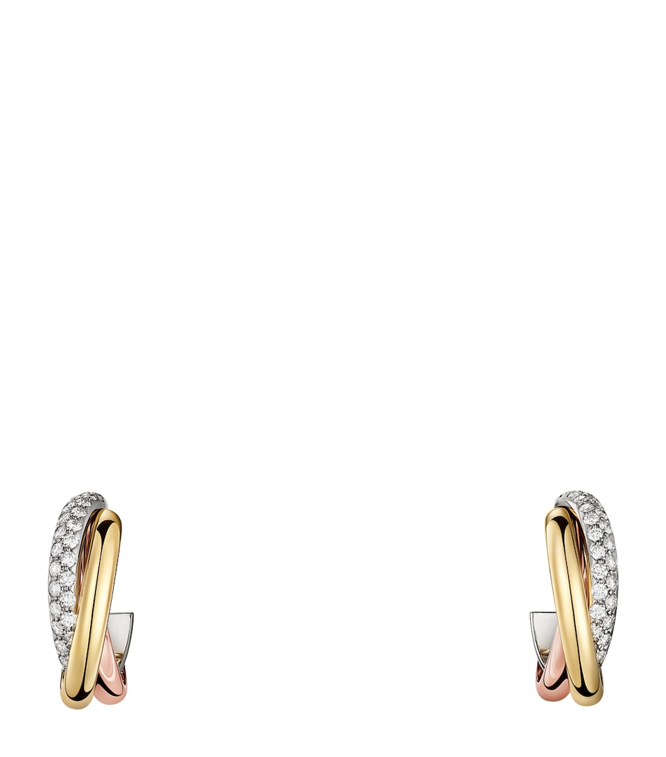 Cartier White, Yellow, Rose Gold and Diamond Trinity Earrings Wg, Rg, Yg