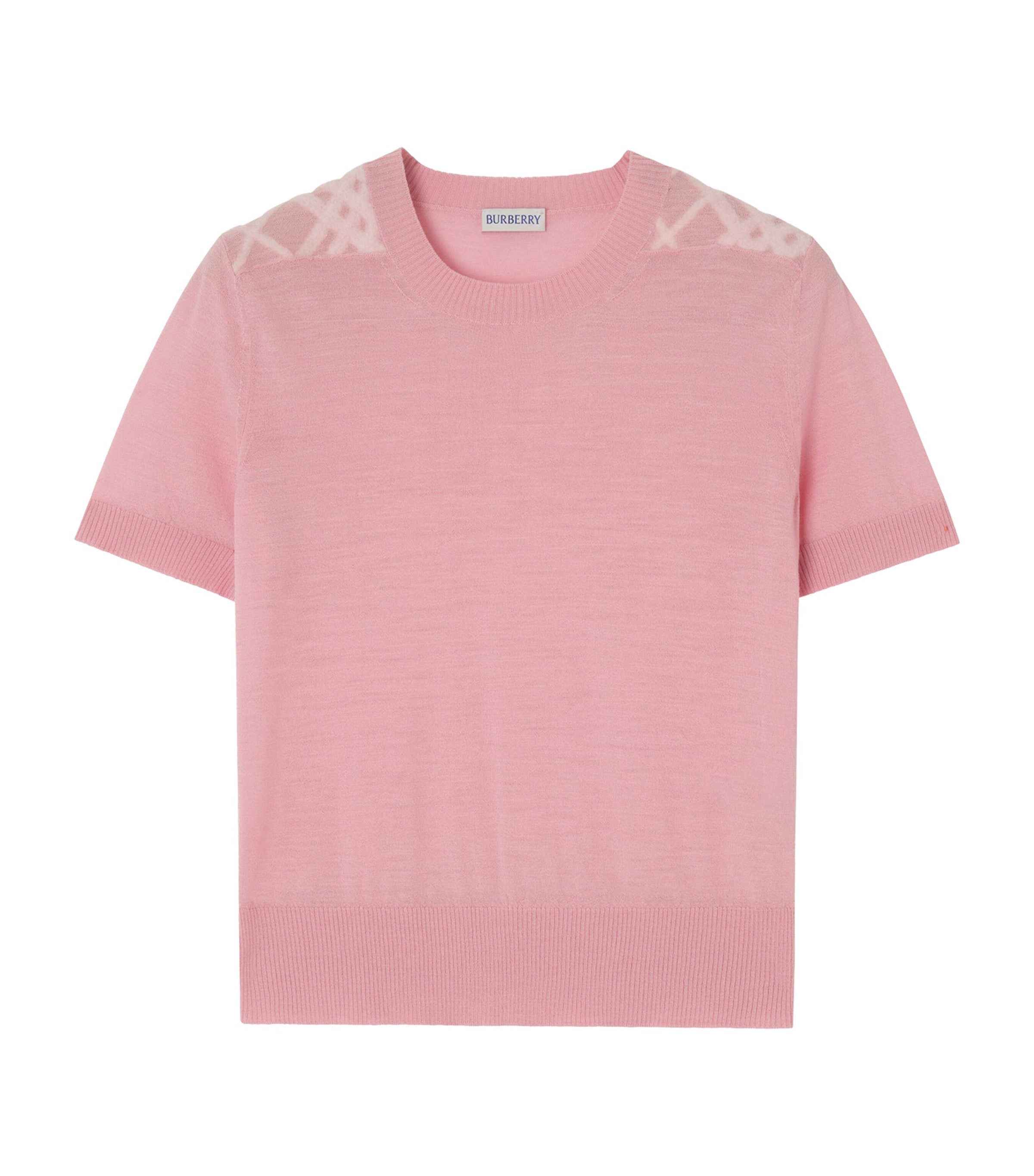 Burberry Womens Wool-Silk Check Panel T-Shirt Begonia Pink