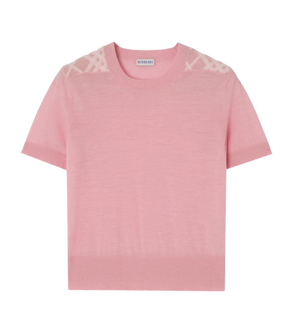 Burberry Womens Wool-Silk Check Panel T-Shirt Begonia Pink