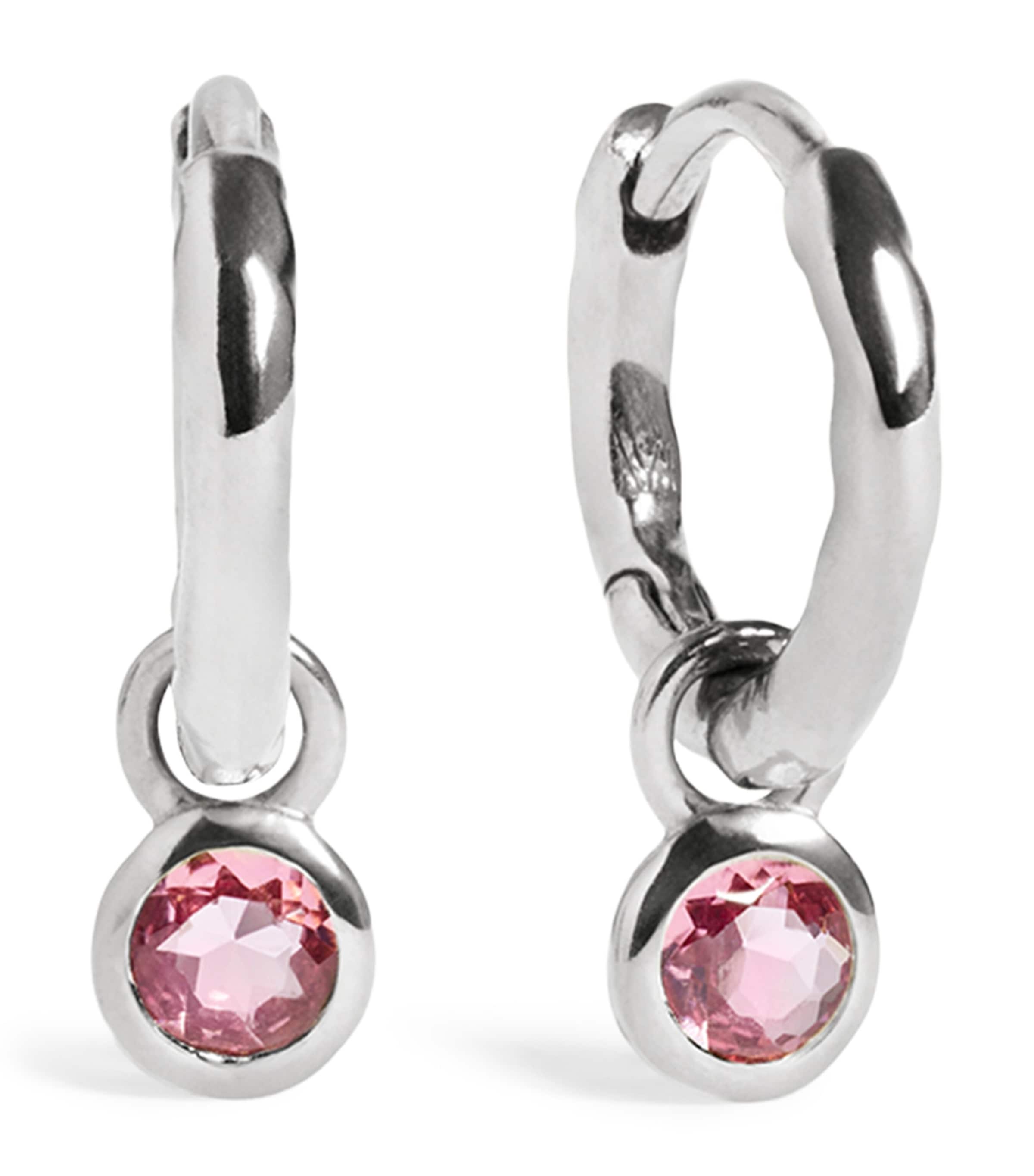 Monica Vinader Sterling Silver and Pink Tourmaline October Birthstone Huggie Earrings Pink