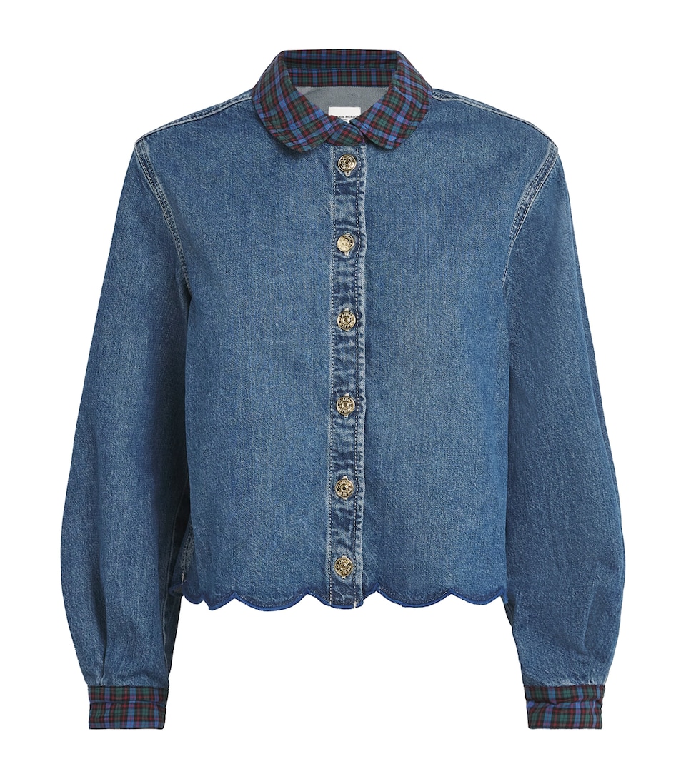 Claudie Pierlot Womens Denim Check-Collar Shirt Blue Denim