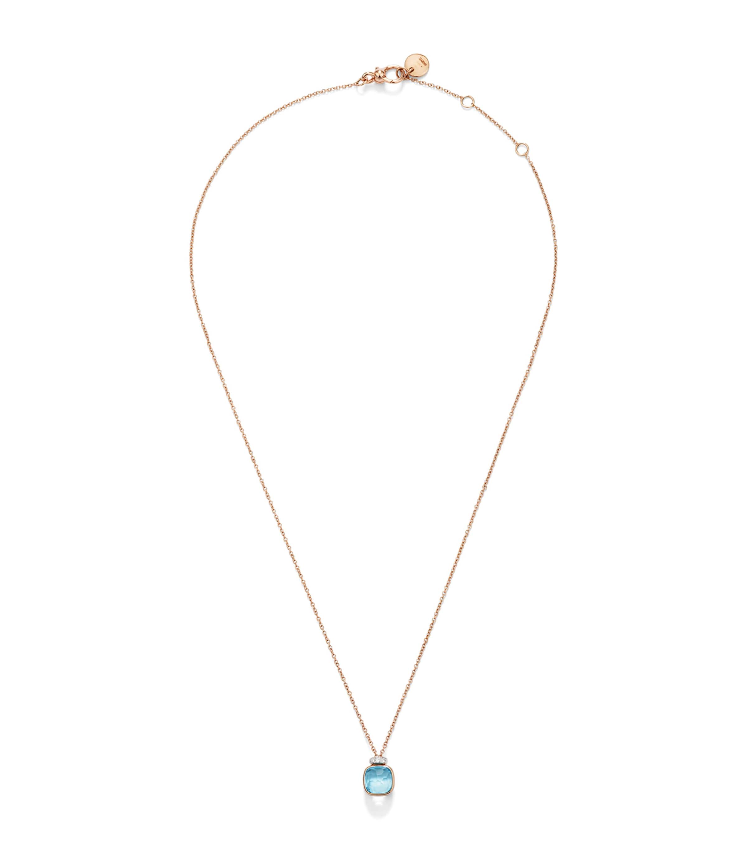 Mixed Gold, Blue Topaz and Diamond Nudo Necklace