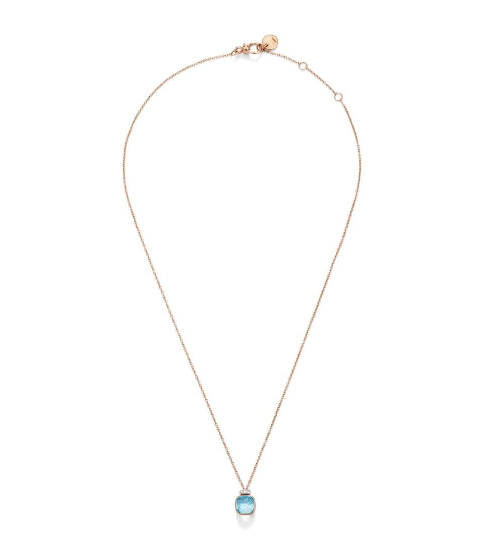 Mixed Gold, Blue Topaz and Diamond Nudo Necklace