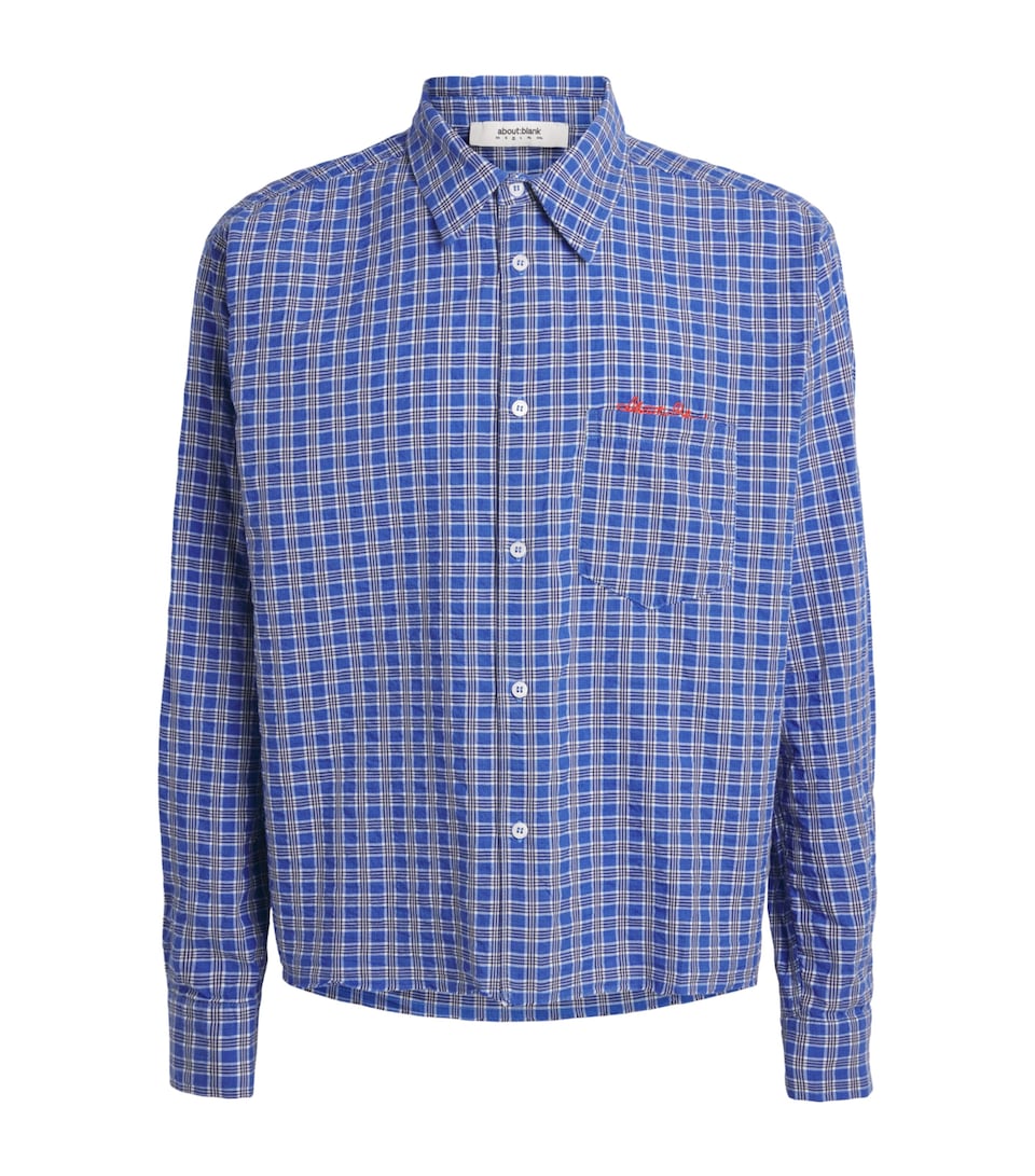 about:blank Mens Cotton Raw-Hem Check Shirt Blue