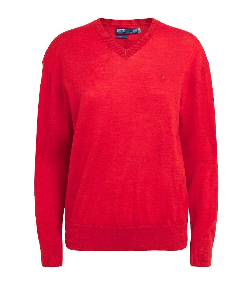 Polo Ralph Lauren Womens Wool V-Neck Sweater Flanders Red Heather