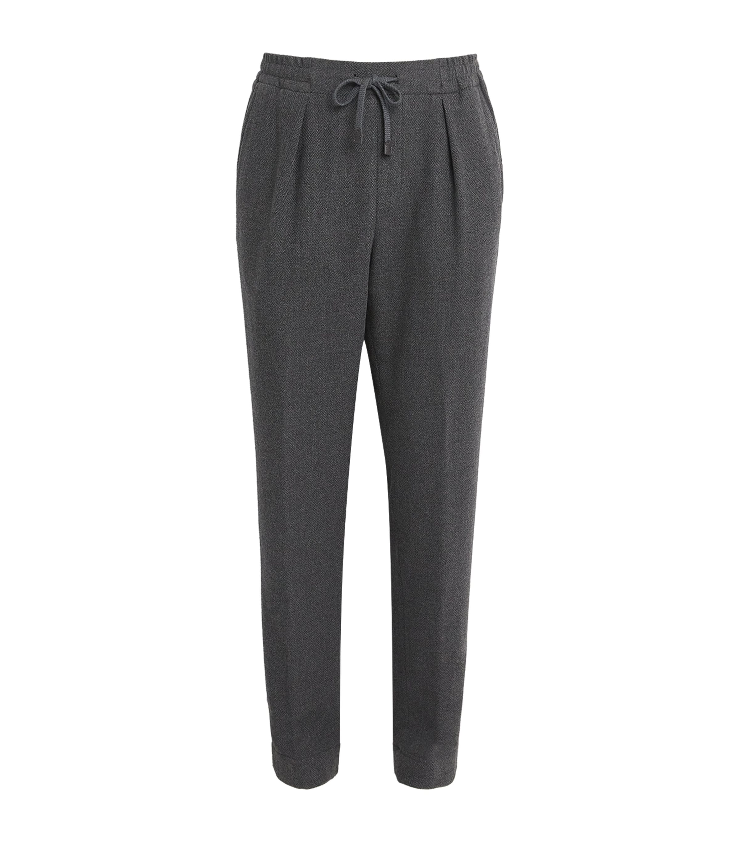 Ralph Lauren Purple Label Mens Wool-Cashmere Drawstring Trousers Dark Grey Melange